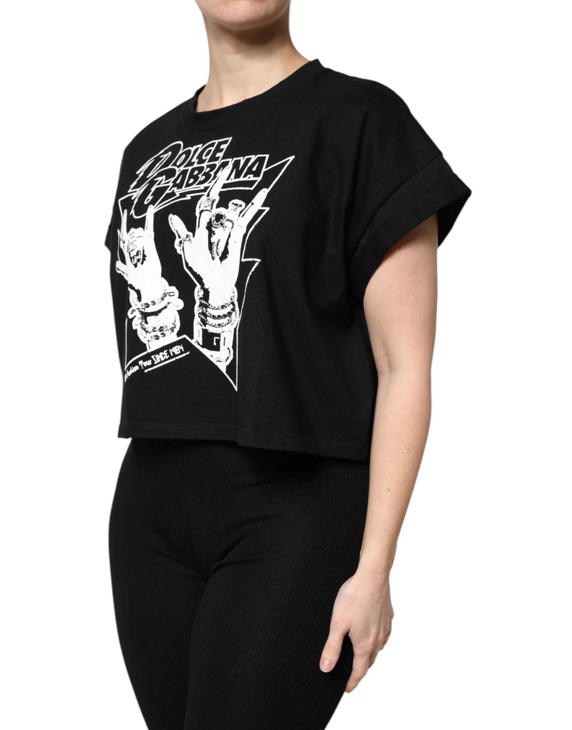 New Dolce & Gabbana Black Cotton Printed Short Sleeves T-shirt