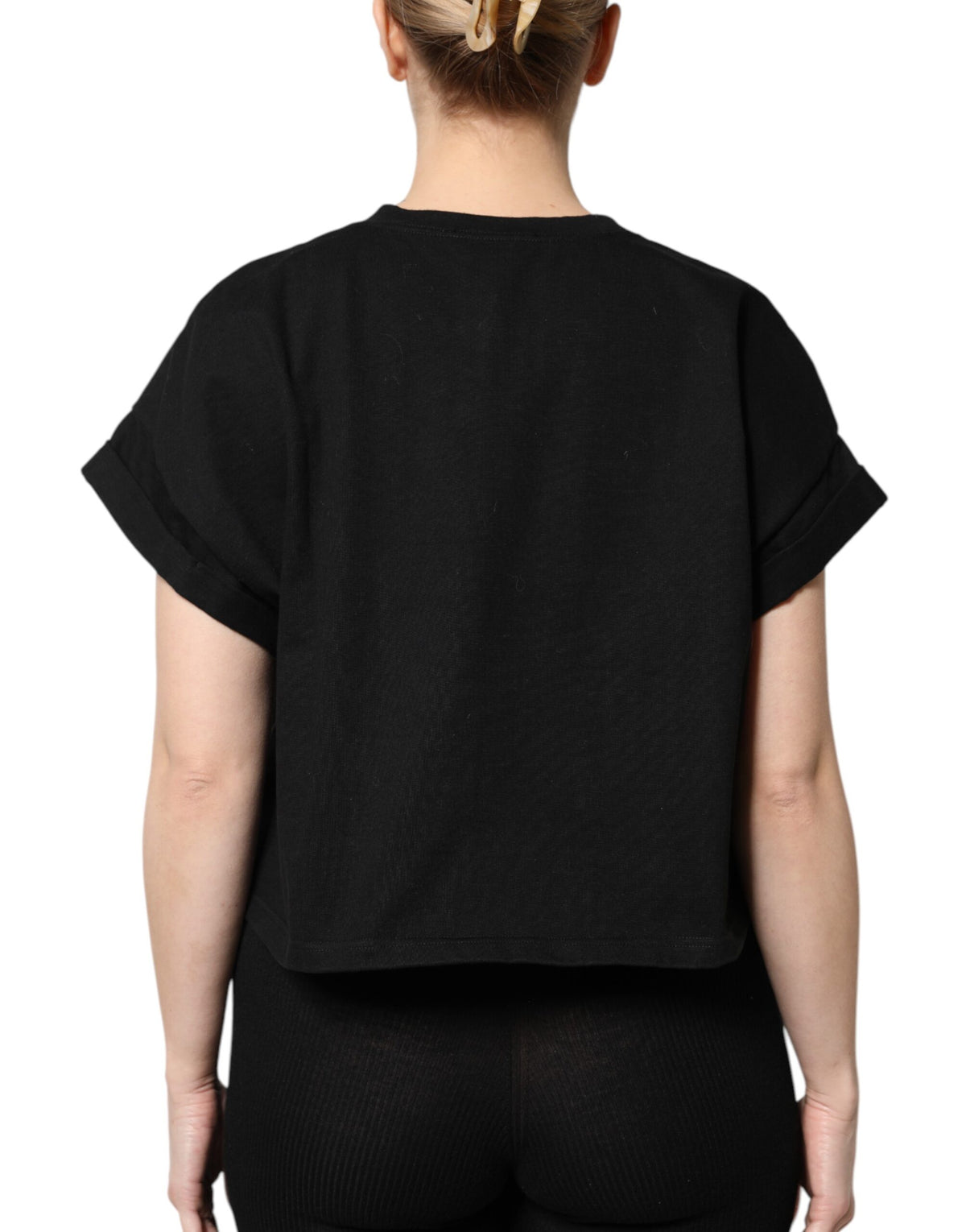 New Dolce & Gabbana Black Cotton Printed Short Sleeves T-shirt