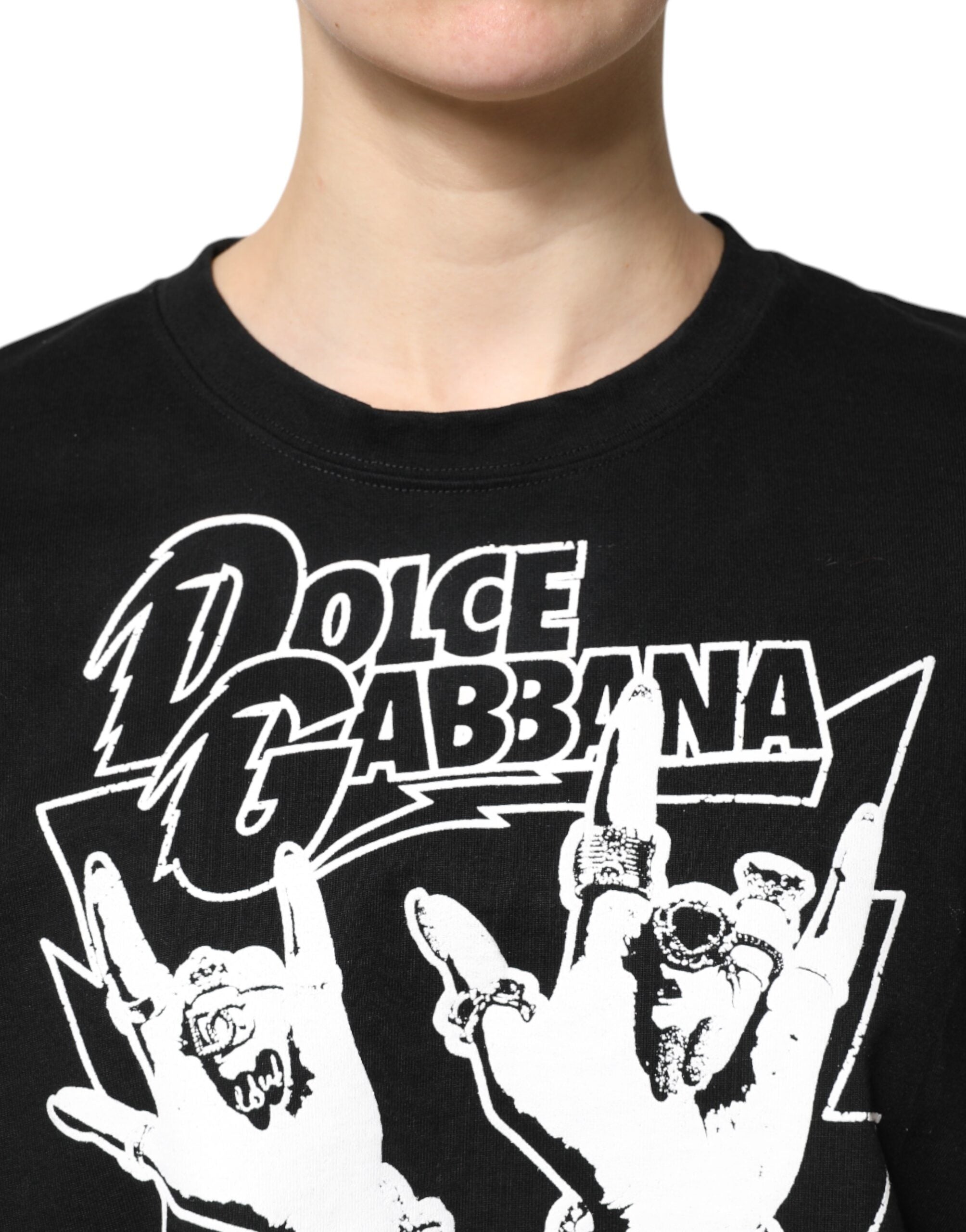 New Dolce & Gabbana Black Cotton Printed Short Sleeves T-shirt