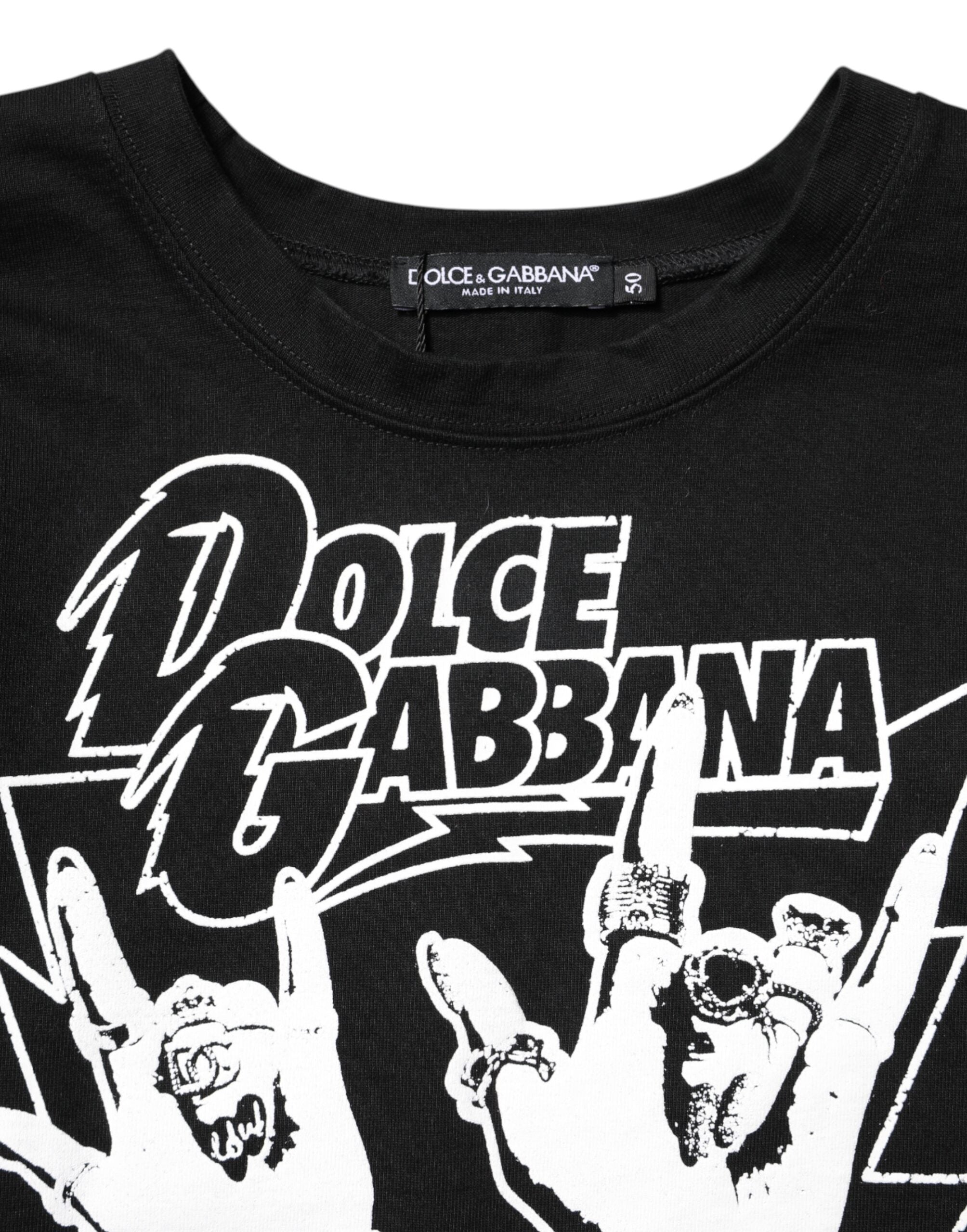 New Dolce & Gabbana Black Cotton Printed Short Sleeves T-shirt