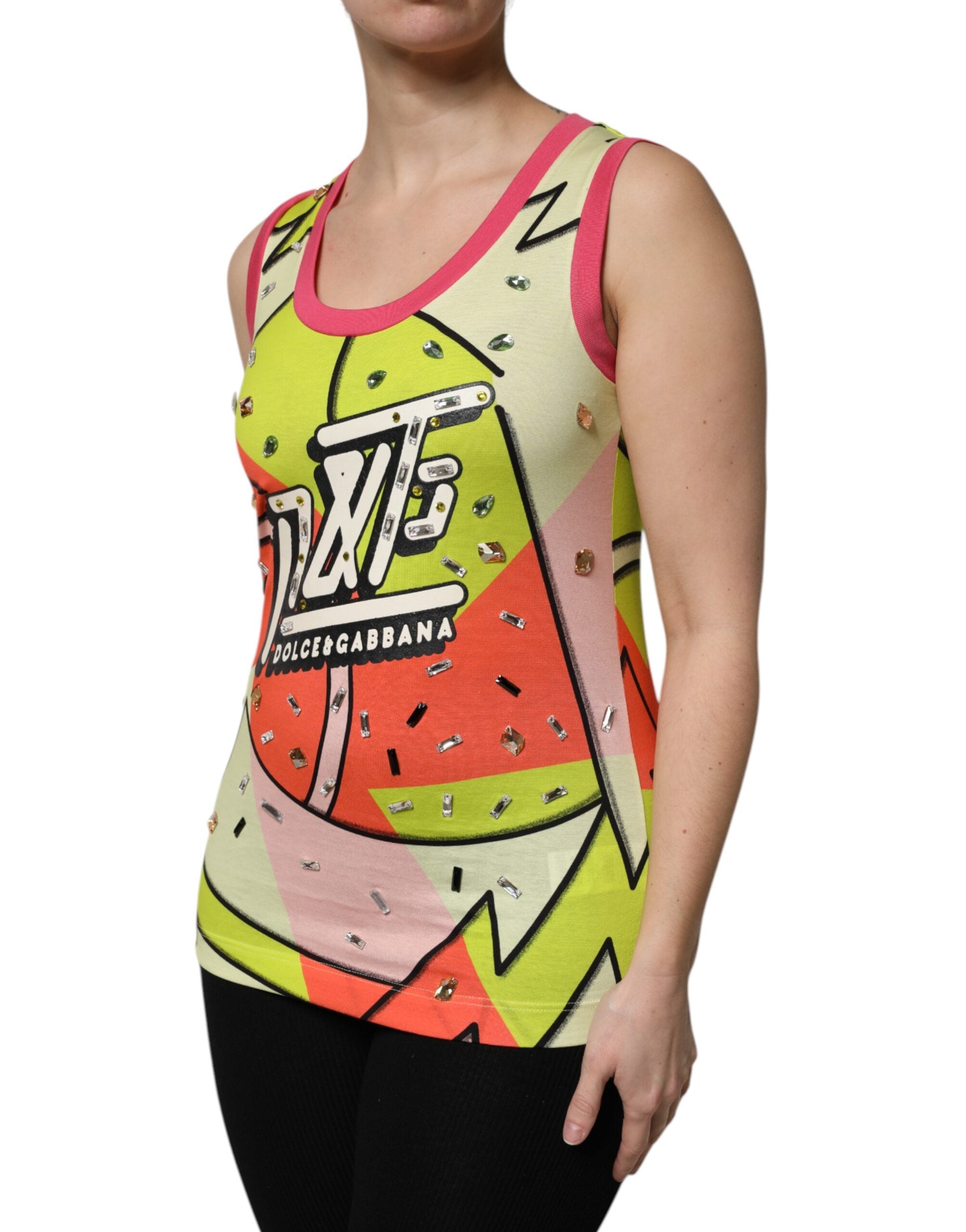 New Dolce & Gabbana Printed Crystal Embellishment Top