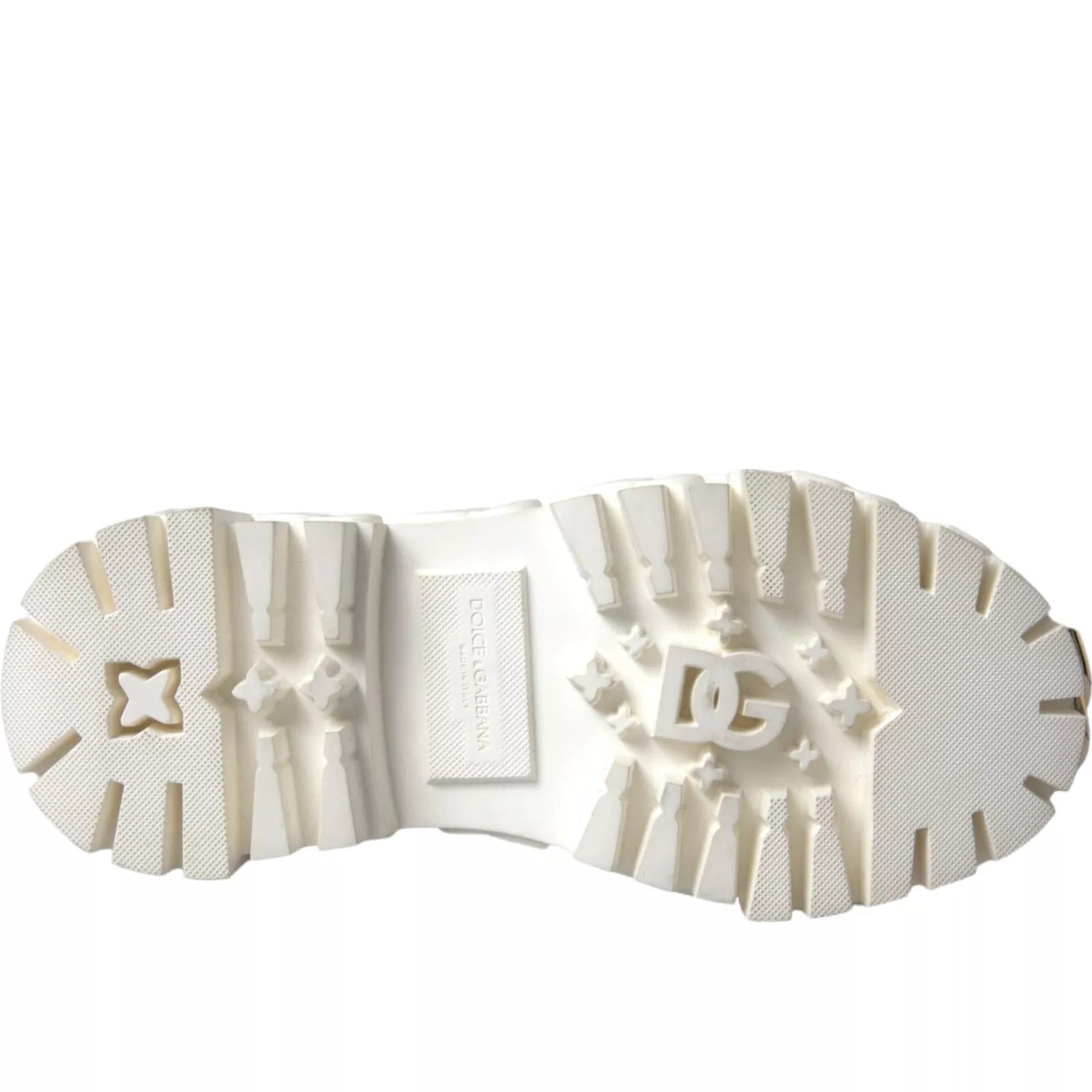 Pre-Owned Dolce & Gabbana White Leather Rubber Logo Ankle Boots Shoes