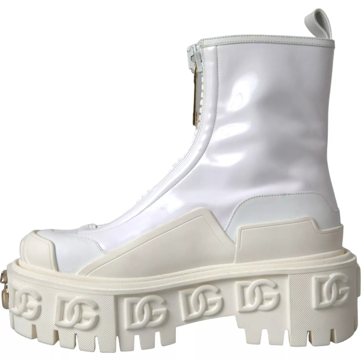 Dolce & Gabbana White Leather Rubber Logo Ankle Boots Shoes Women's - New with Defect