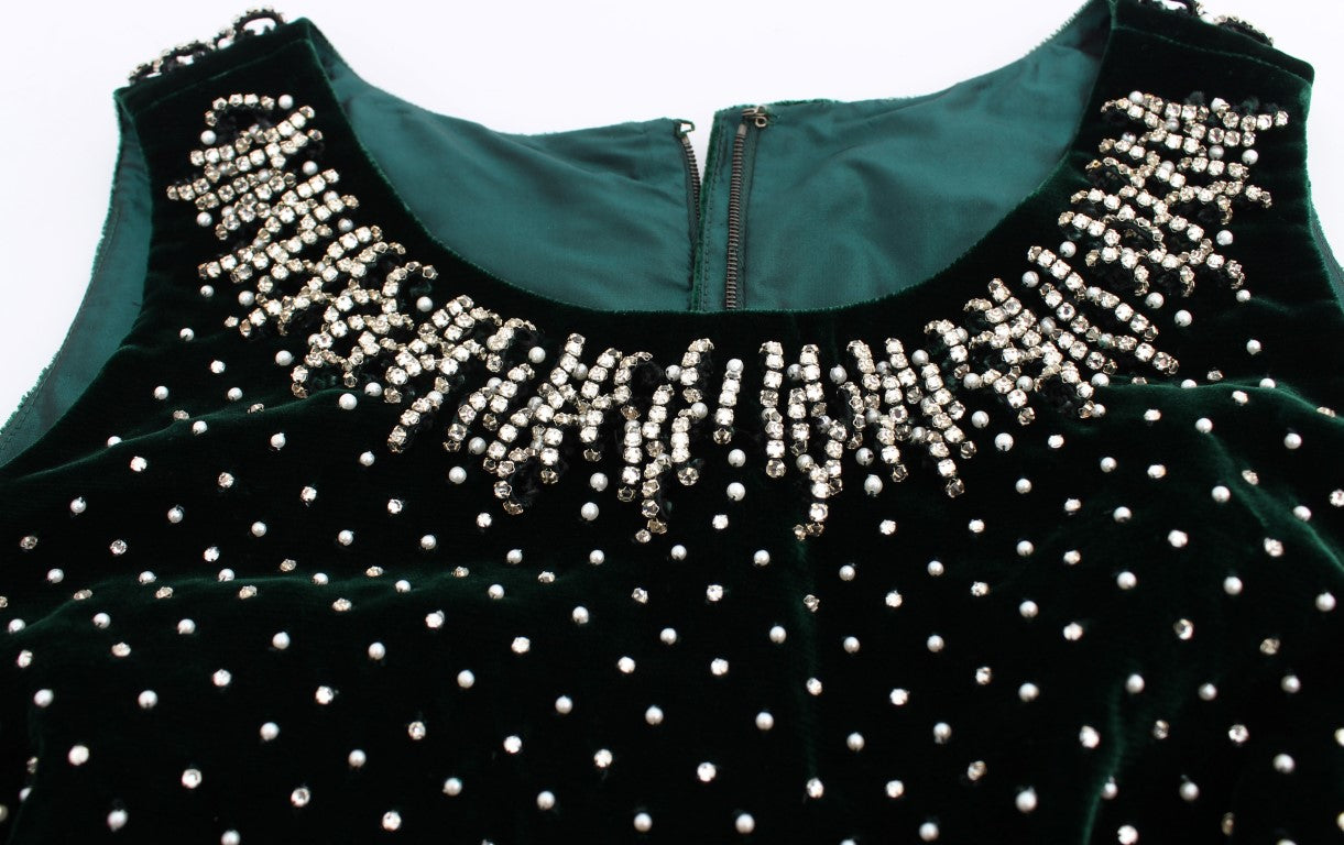 Dolce & Gabbana Green Velvet Crystal Long Maxi Dress - PreLoved & Luxe