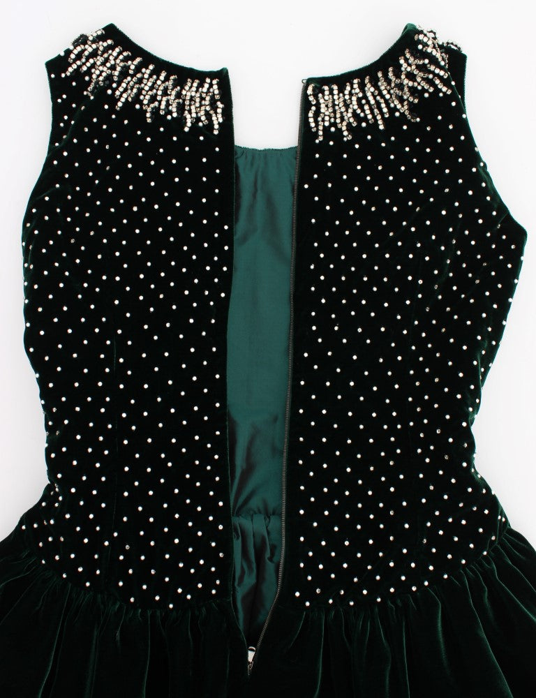 Dolce & Gabbana Green Velvet Crystal Long Maxi Dress - PreLoved & Luxe