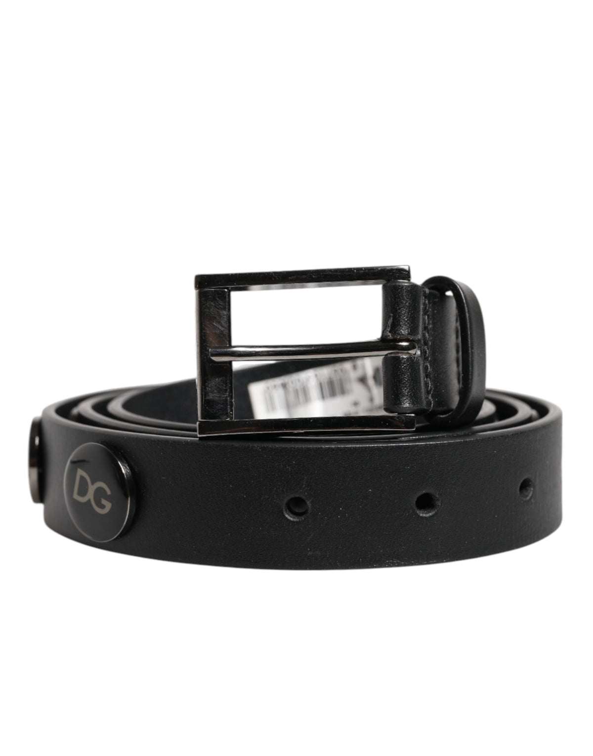New Dolce & Gabbana Black Luxury Leather DG Studs Buckle Belt