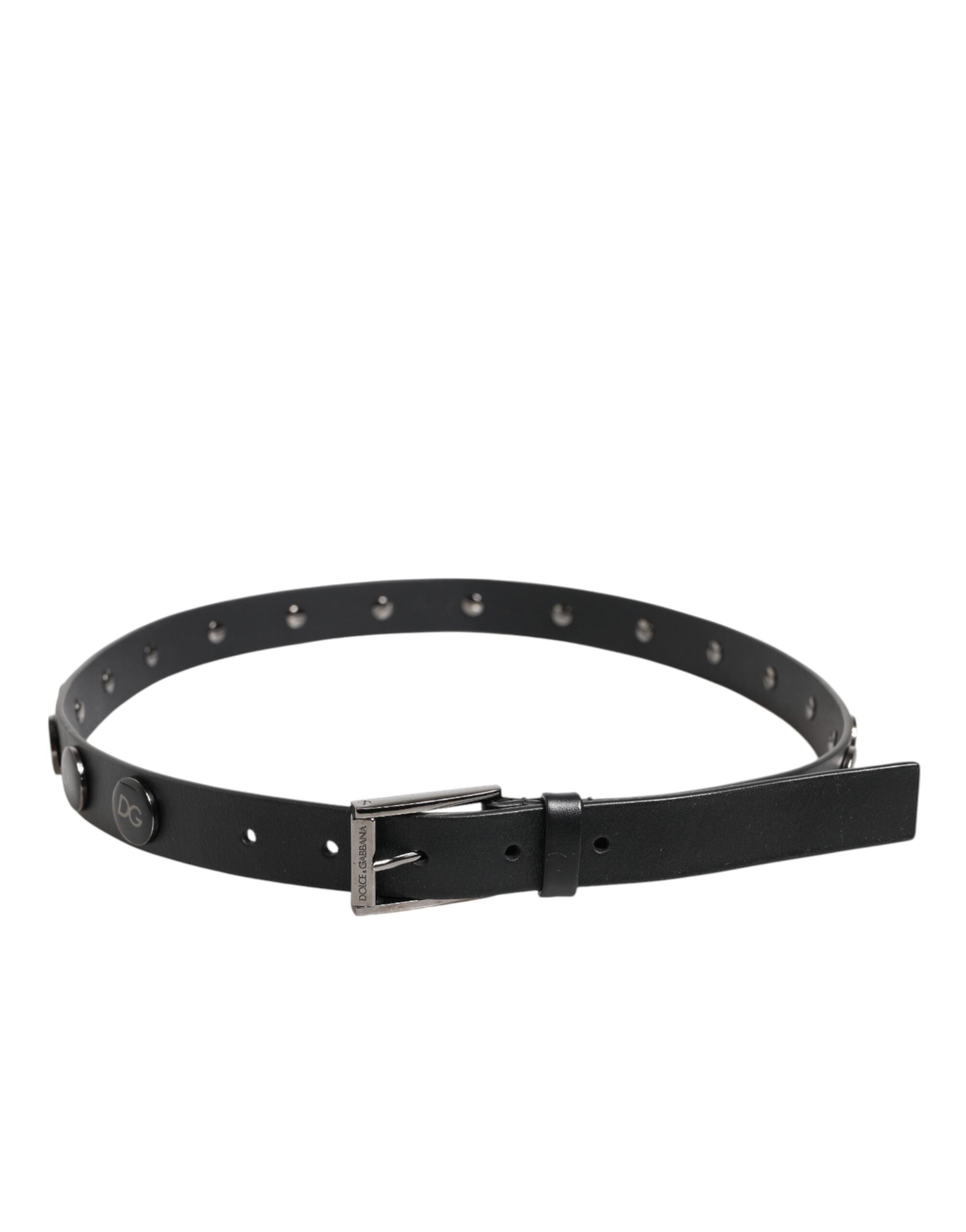 New Dolce & Gabbana Black Luxury Leather DG Studs Buckle Belt