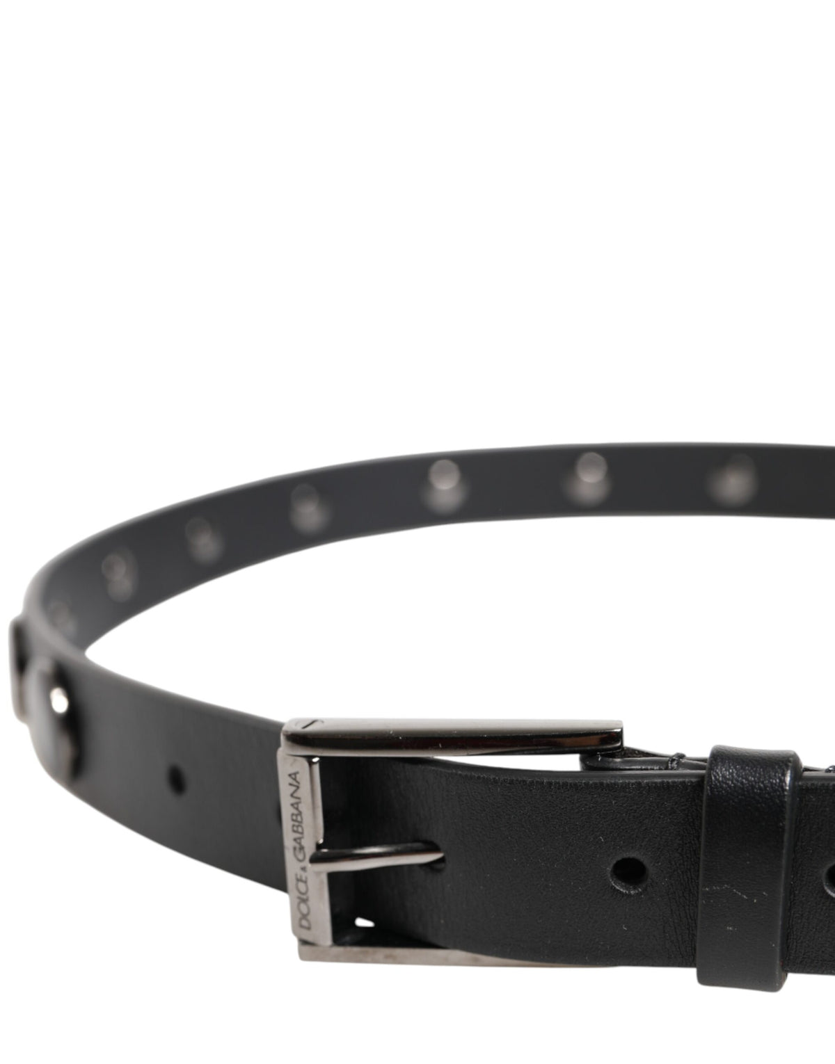 New Dolce & Gabbana Black Luxury Leather DG Studs Buckle Belt