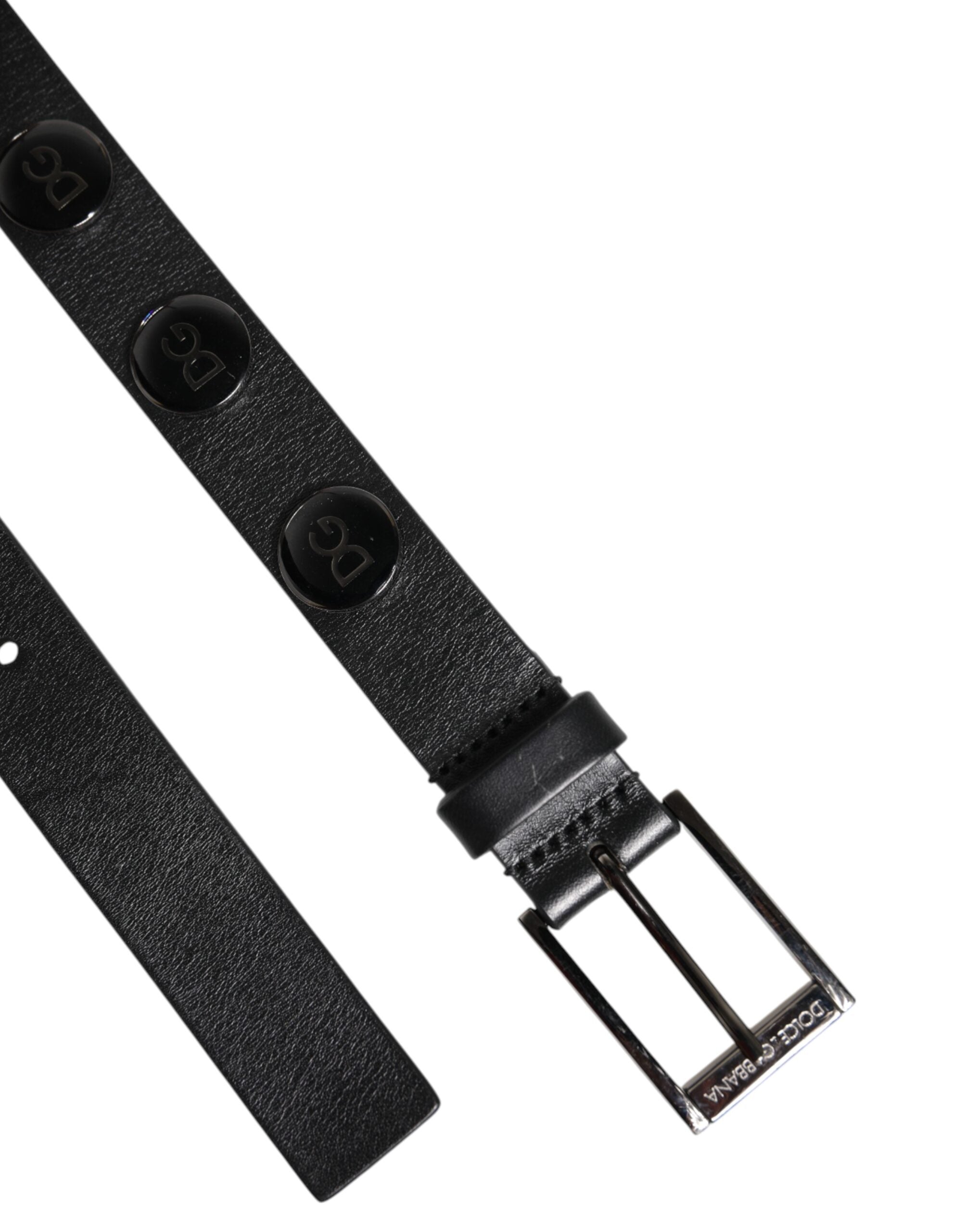 New Dolce & Gabbana Black Luxury Leather DG Studs Buckle Belt