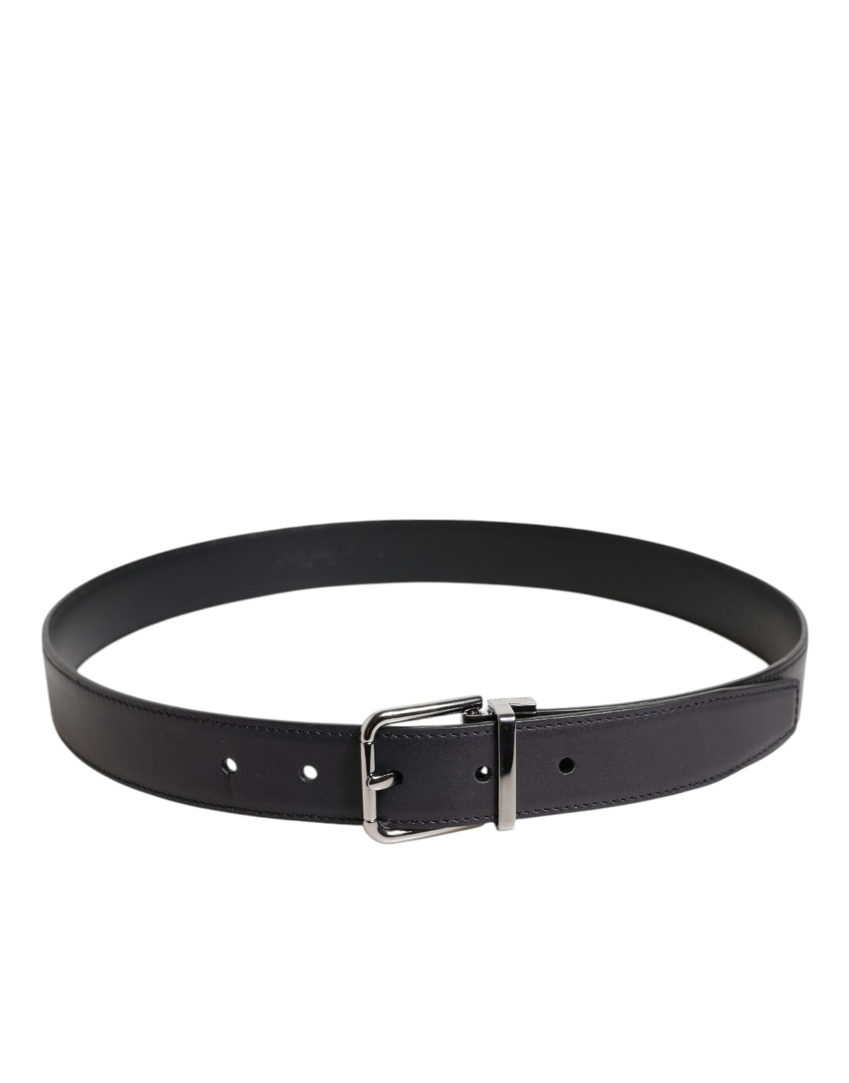 New Dolce & Gabbana Black Classic Calf Leather Silver Buckle Belt