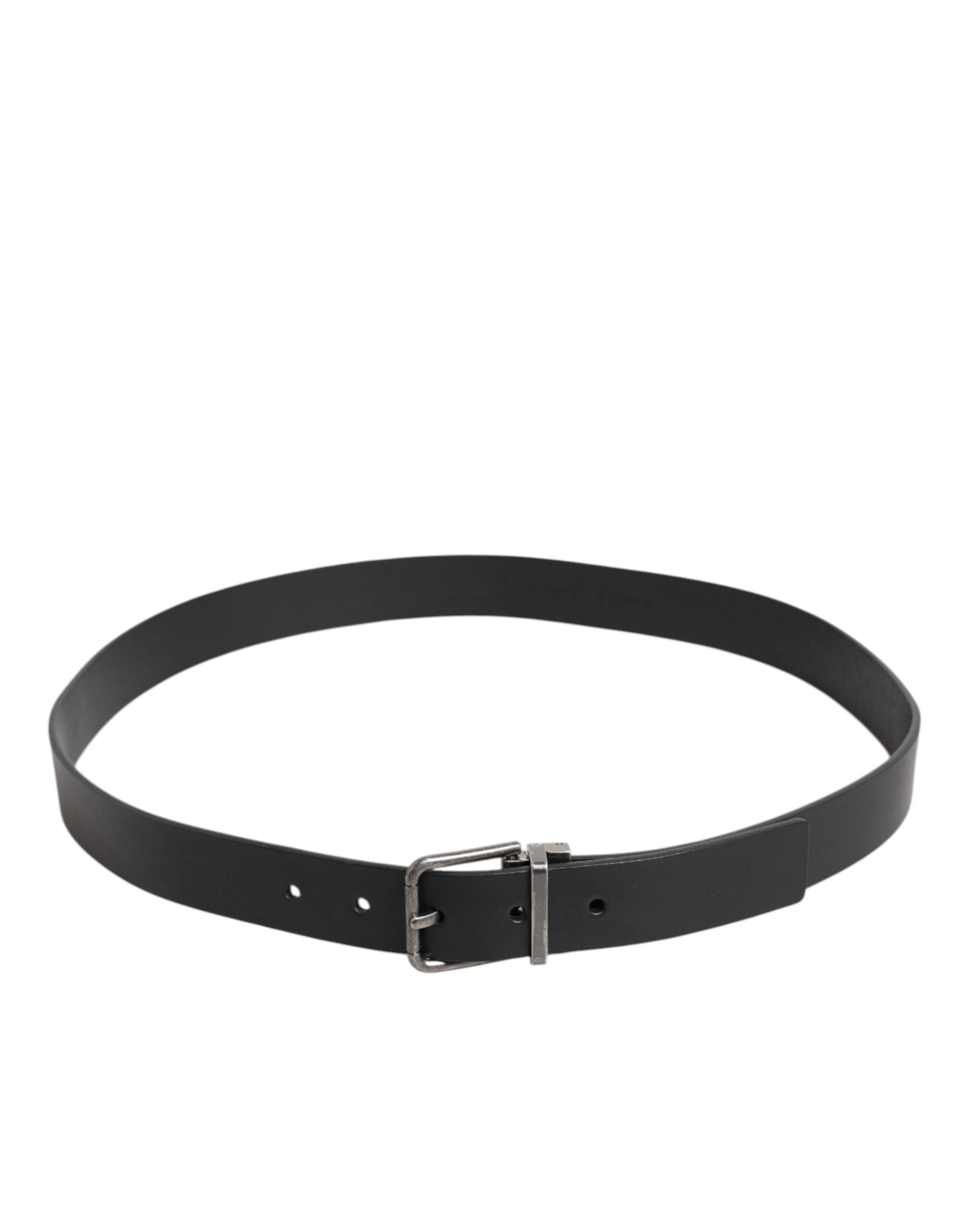 New Dolce & Gabbana Black Classic Leather Metal Buckle Belt