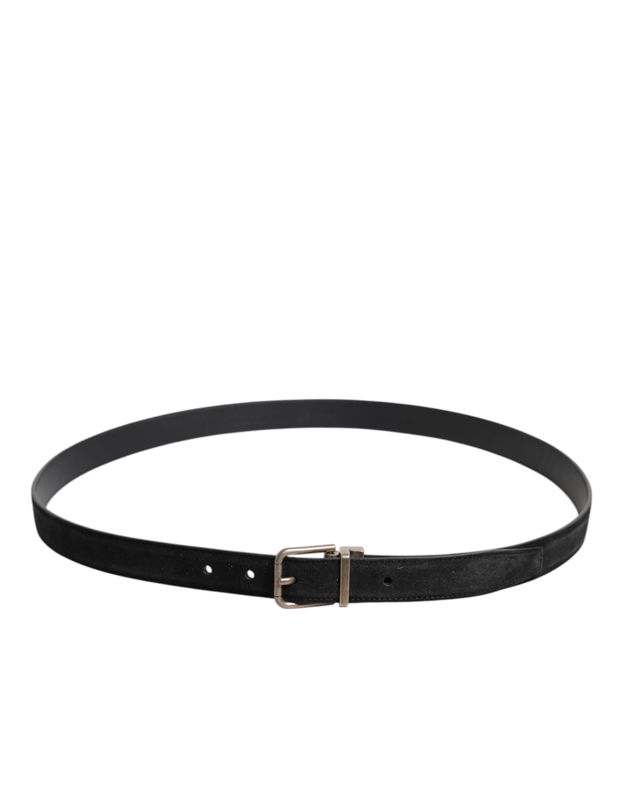 New Dolce & Gabbana Black Calf Leather Classic Metal Buckle Belt