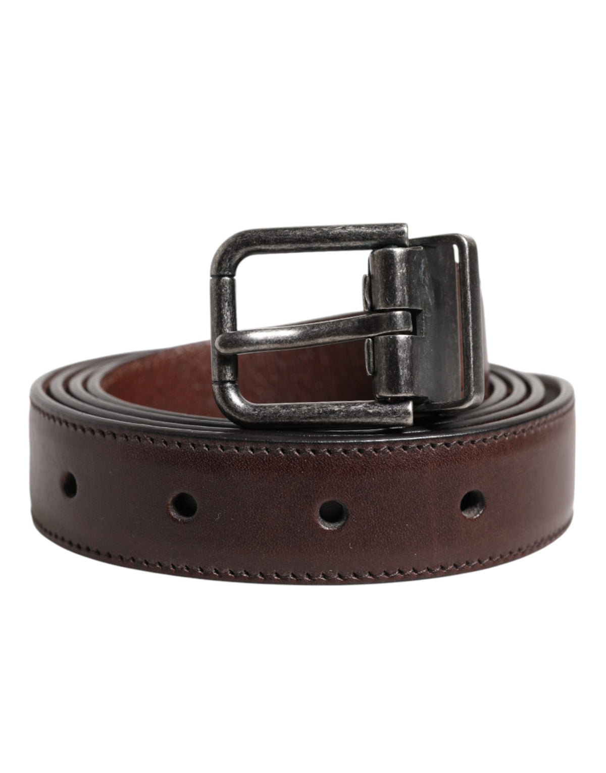 New Dolce & Gabbana Brown Classic Calf Leather Metal Buckle Belt