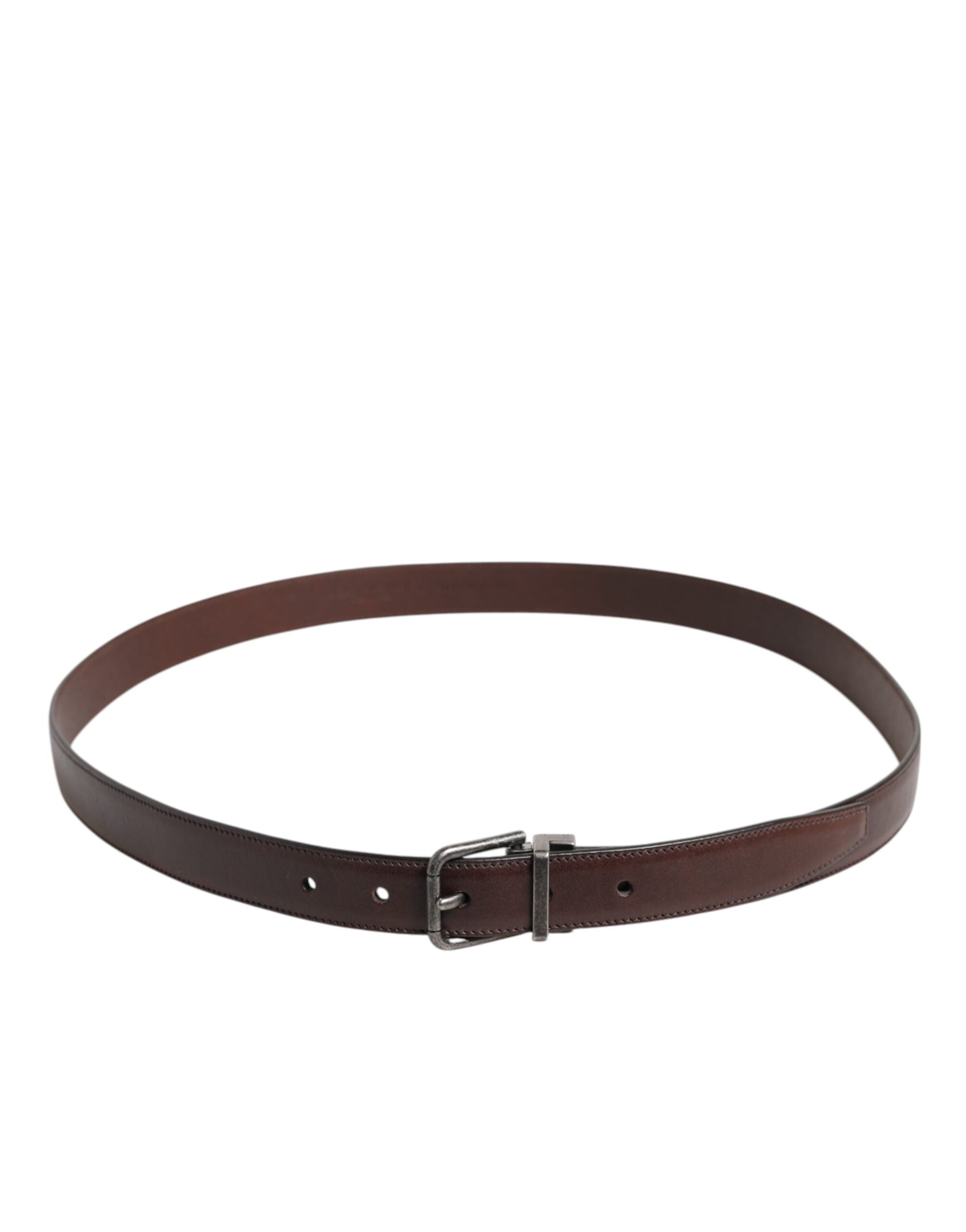 New Dolce & Gabbana Brown Classic Calf Leather Metal Buckle Belt