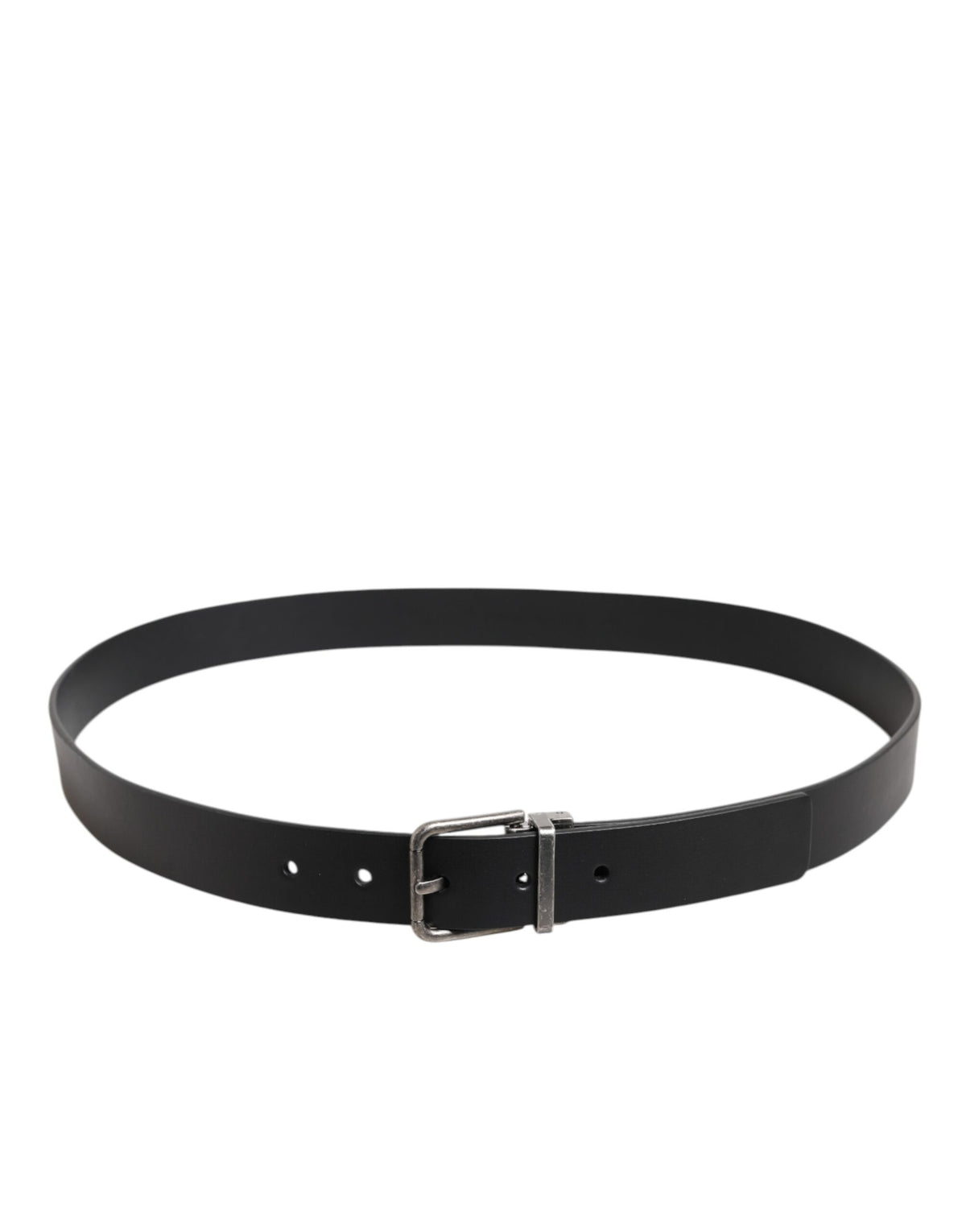 New Dolce & Gabbana Black Classic Leather Metal Buckle Belt
