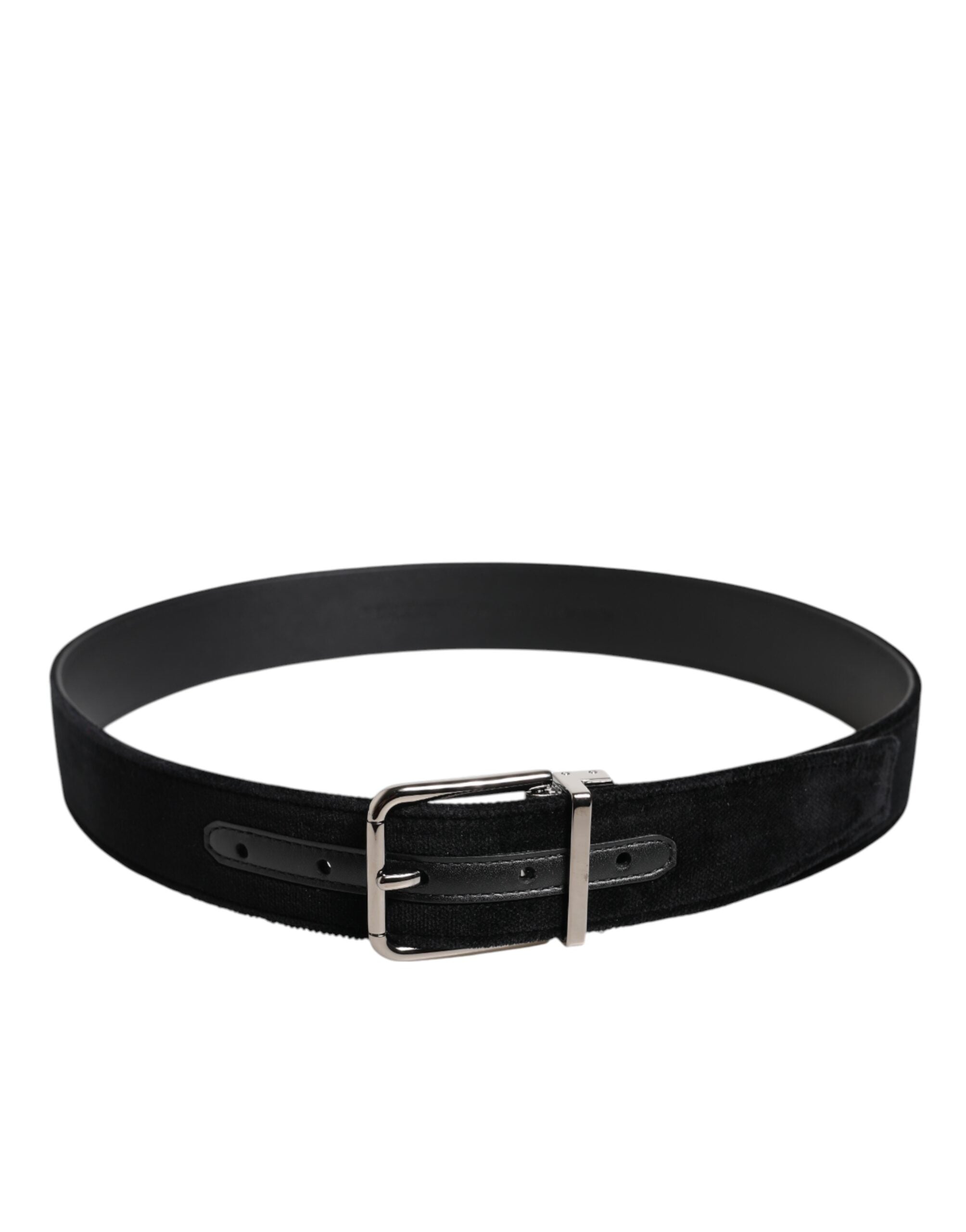 New Dolce & Gabbana Black Cotton Silver Metal Buckle Belt