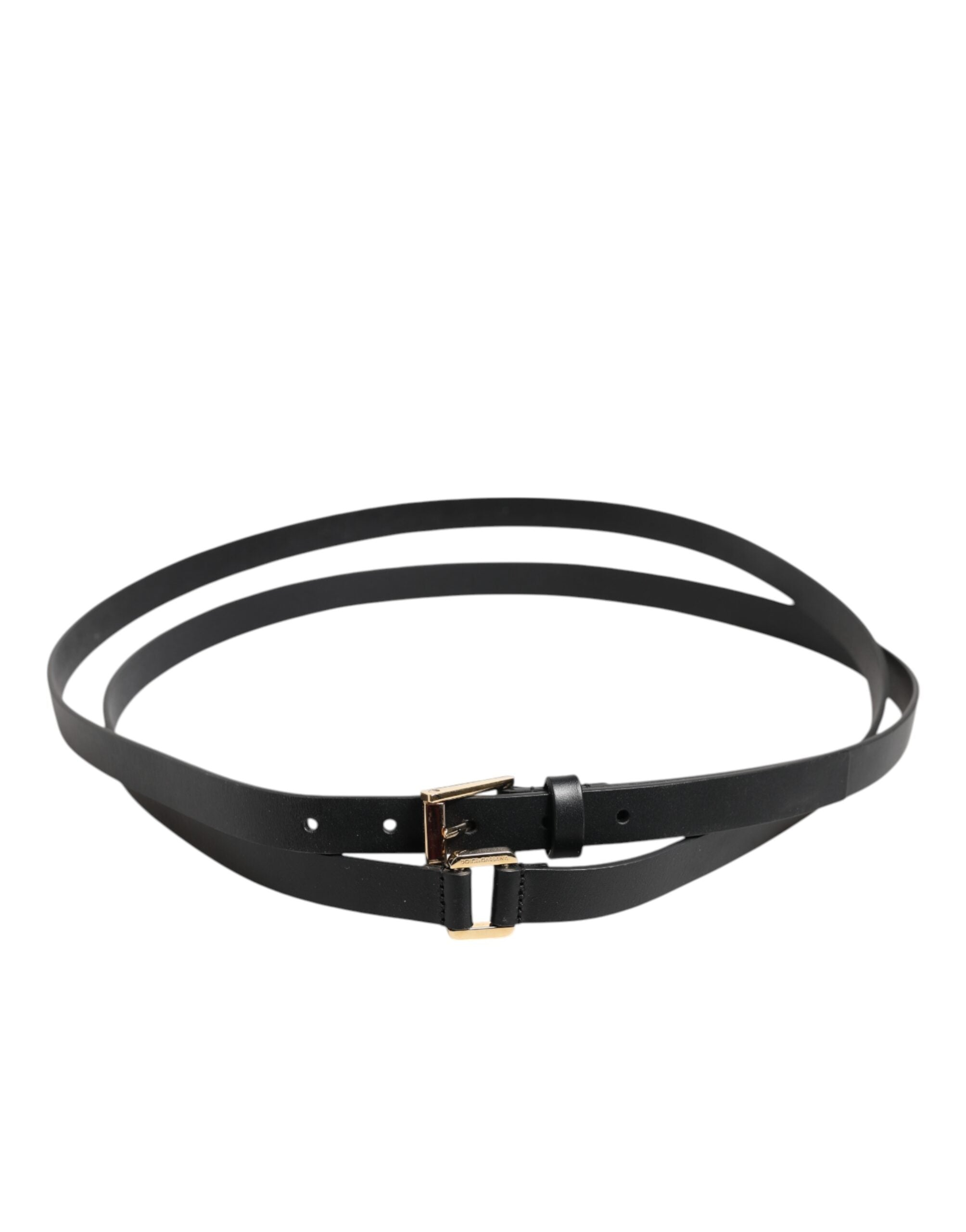 New Dolce & Gabbana Black Double Strap Leather Gold Buckle Belt