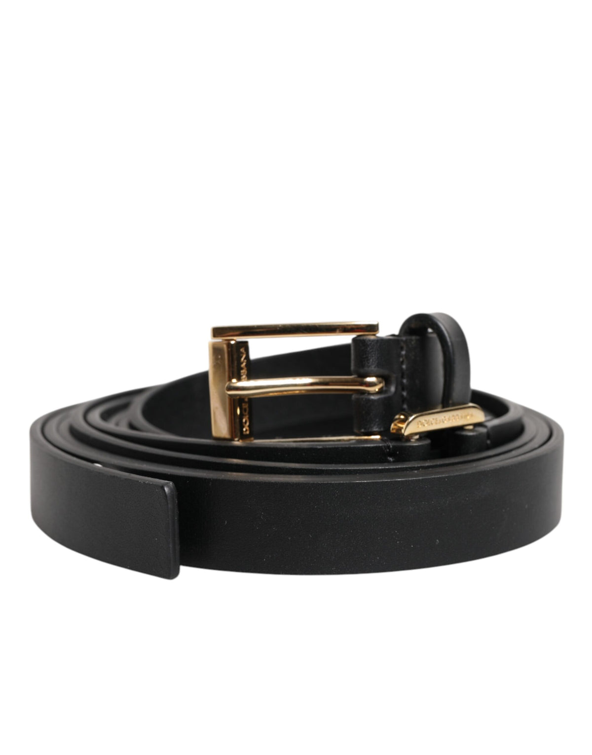 New Dolce & Gabbana Black Double Strap Leather Gold Buckle Belt