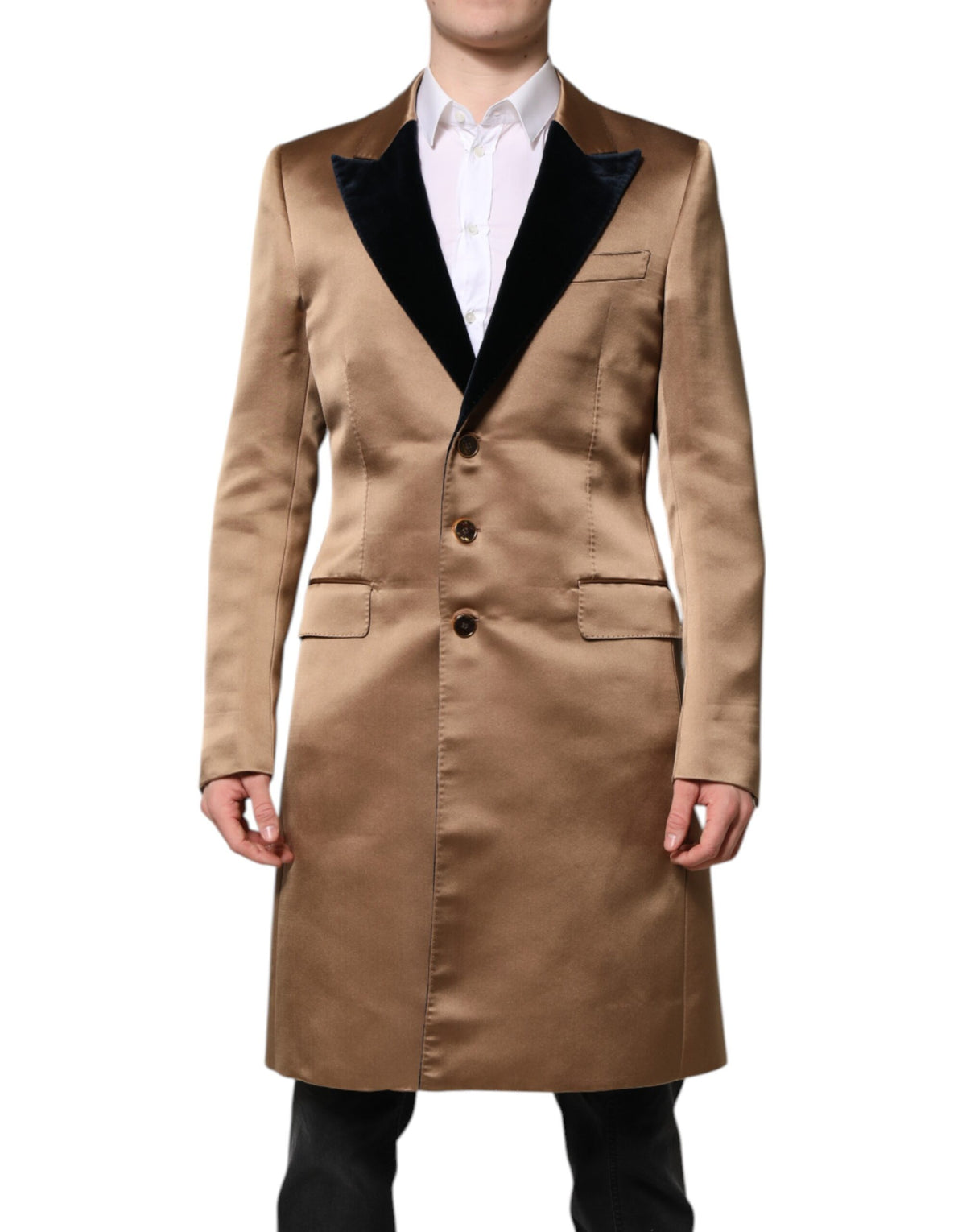 New Dolce & Gabbana Brown Silk Single Breasted Trench Coat Jacket