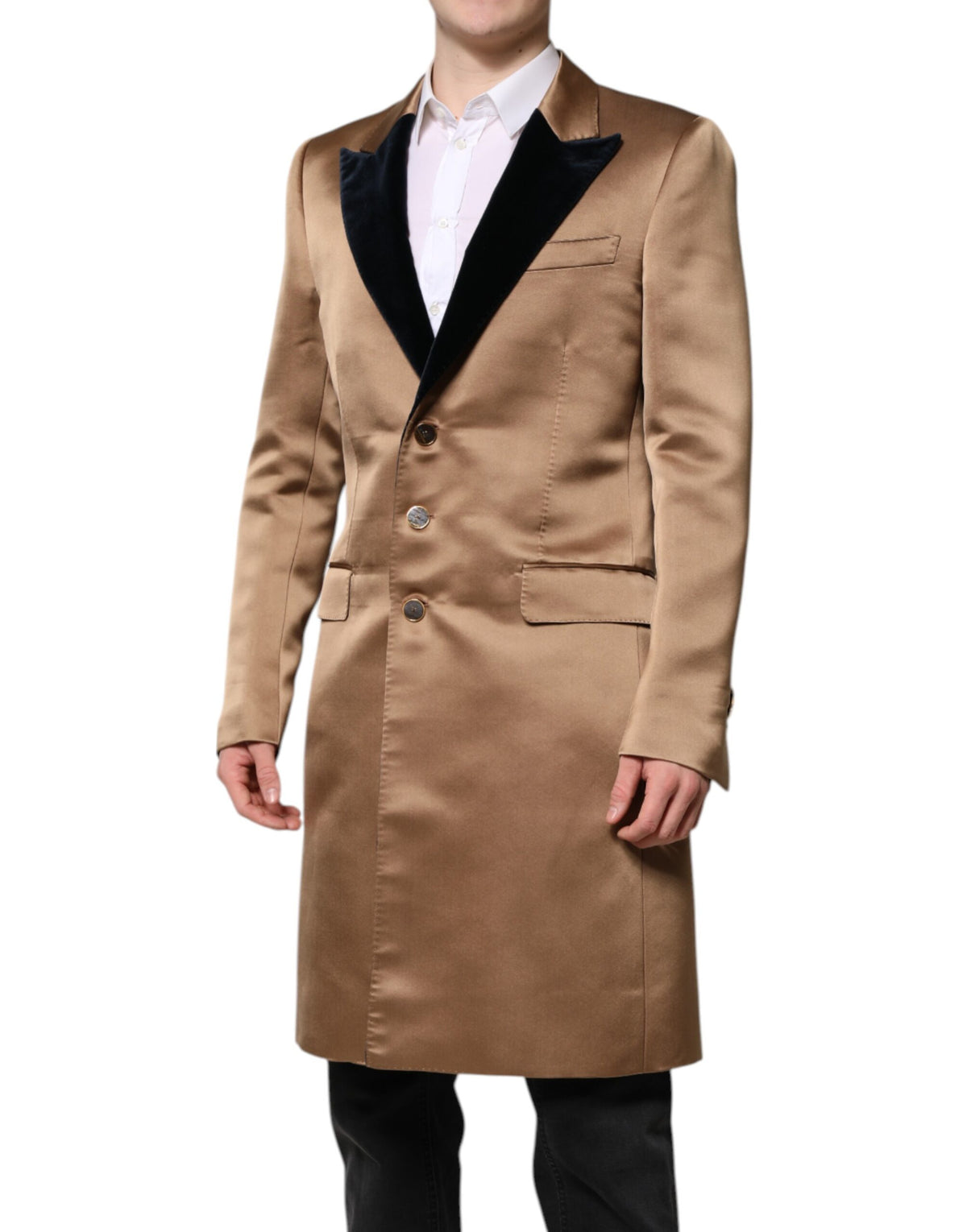 New Dolce & Gabbana Brown Silk Single Breasted Trench Coat Jacket