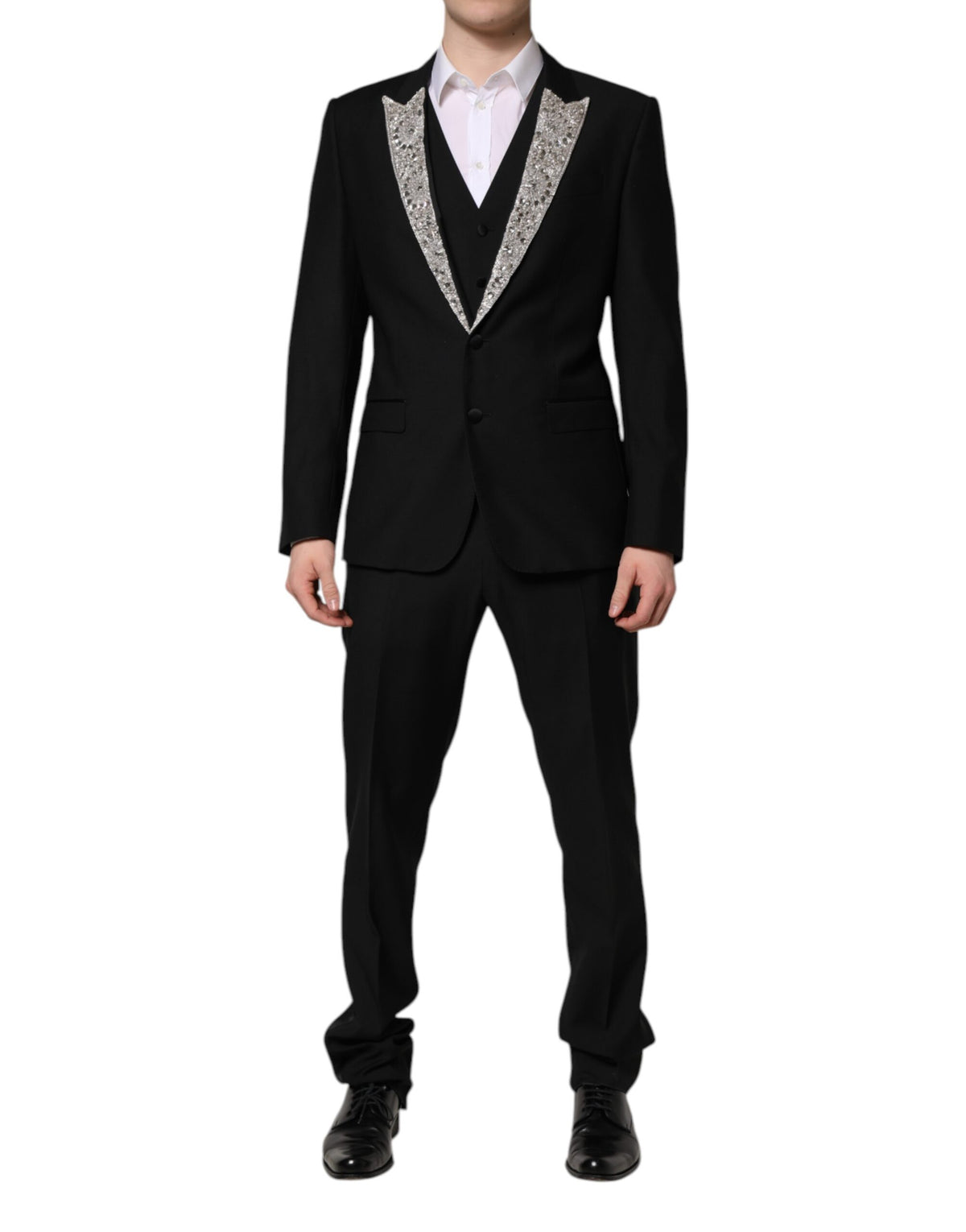 New Dolce & Gabbana Black MARTINI Crystal Embellished 3 Pc Suit