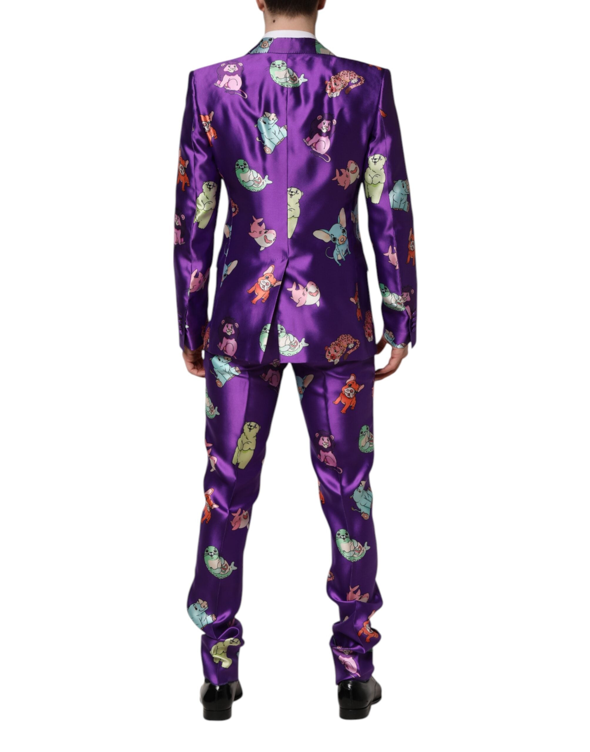 New Dolce & Gabbana Purple Silk Animal Print 3 Piece Suit
