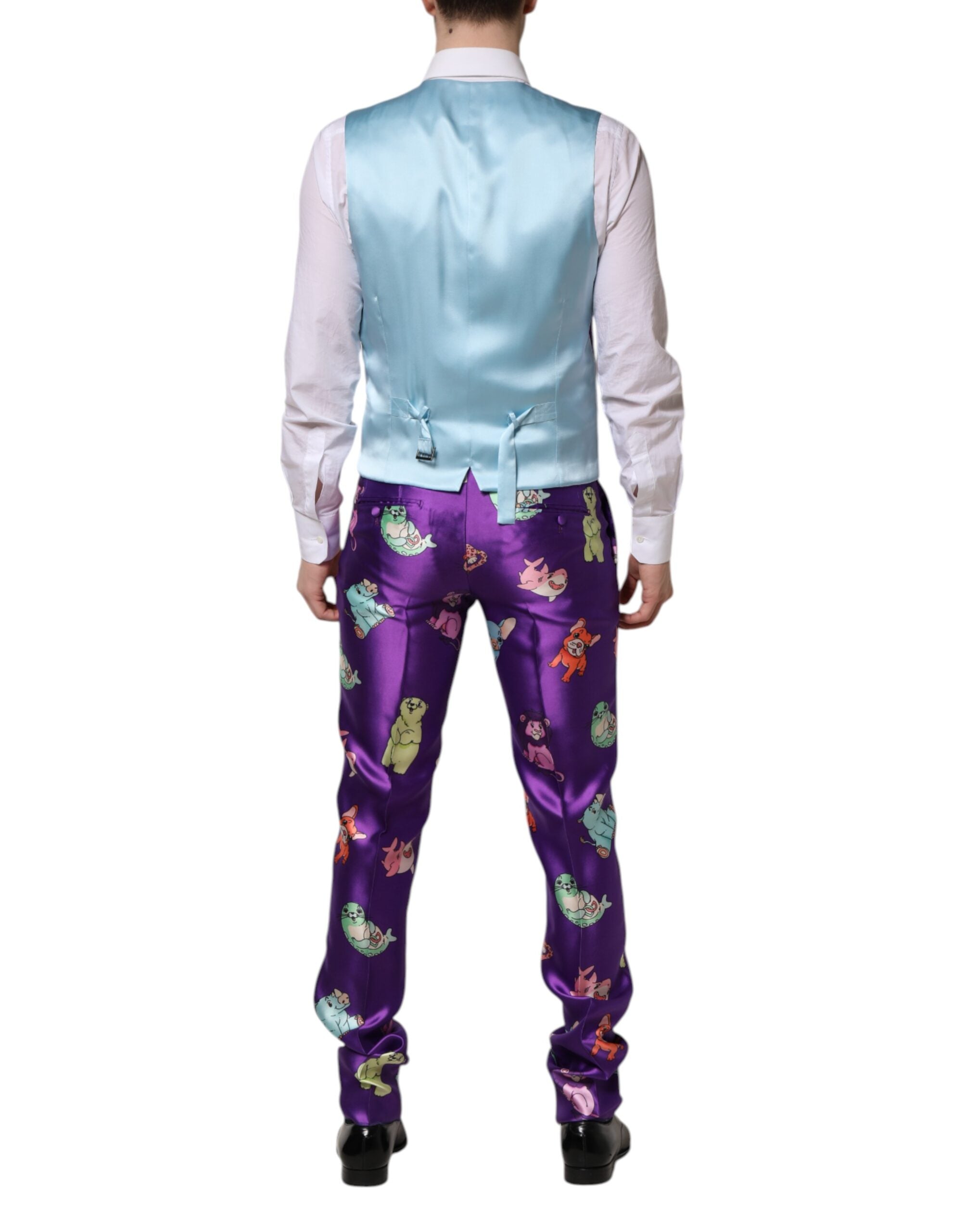 New Dolce & Gabbana Purple Silk Animal Print 3 Piece Suit