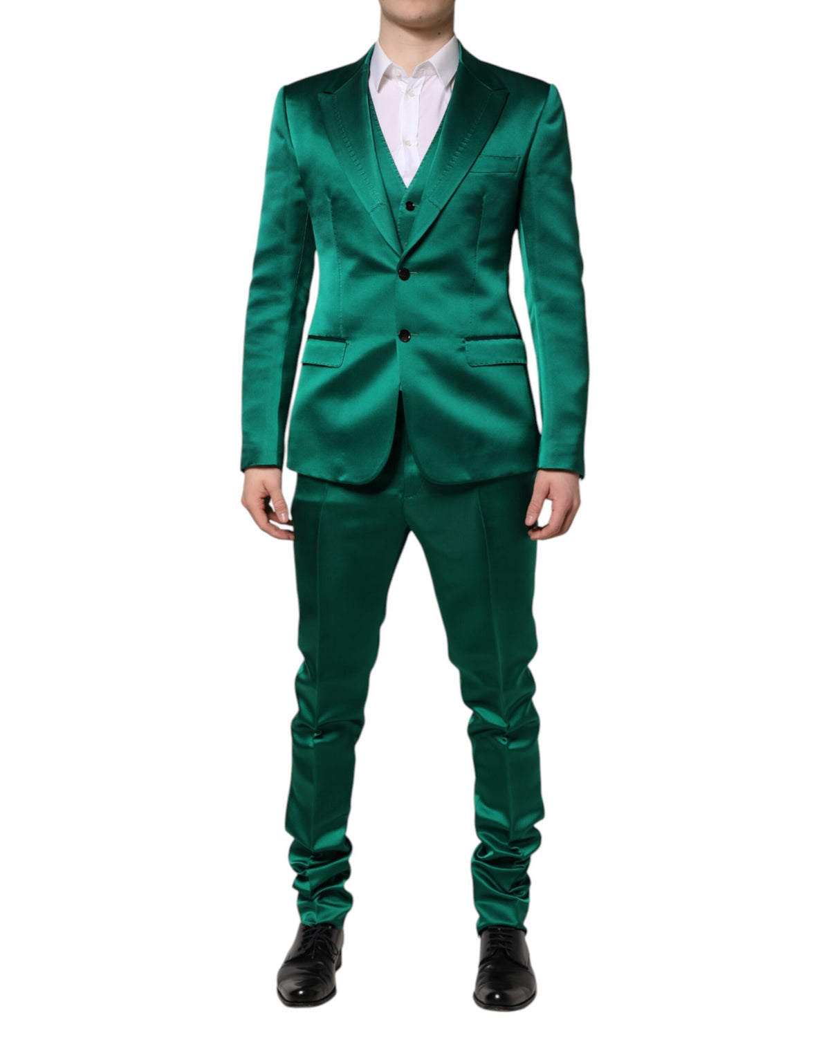 New Dolce & Gabbana Green Silk 3 Piece Single Breasted Suit
