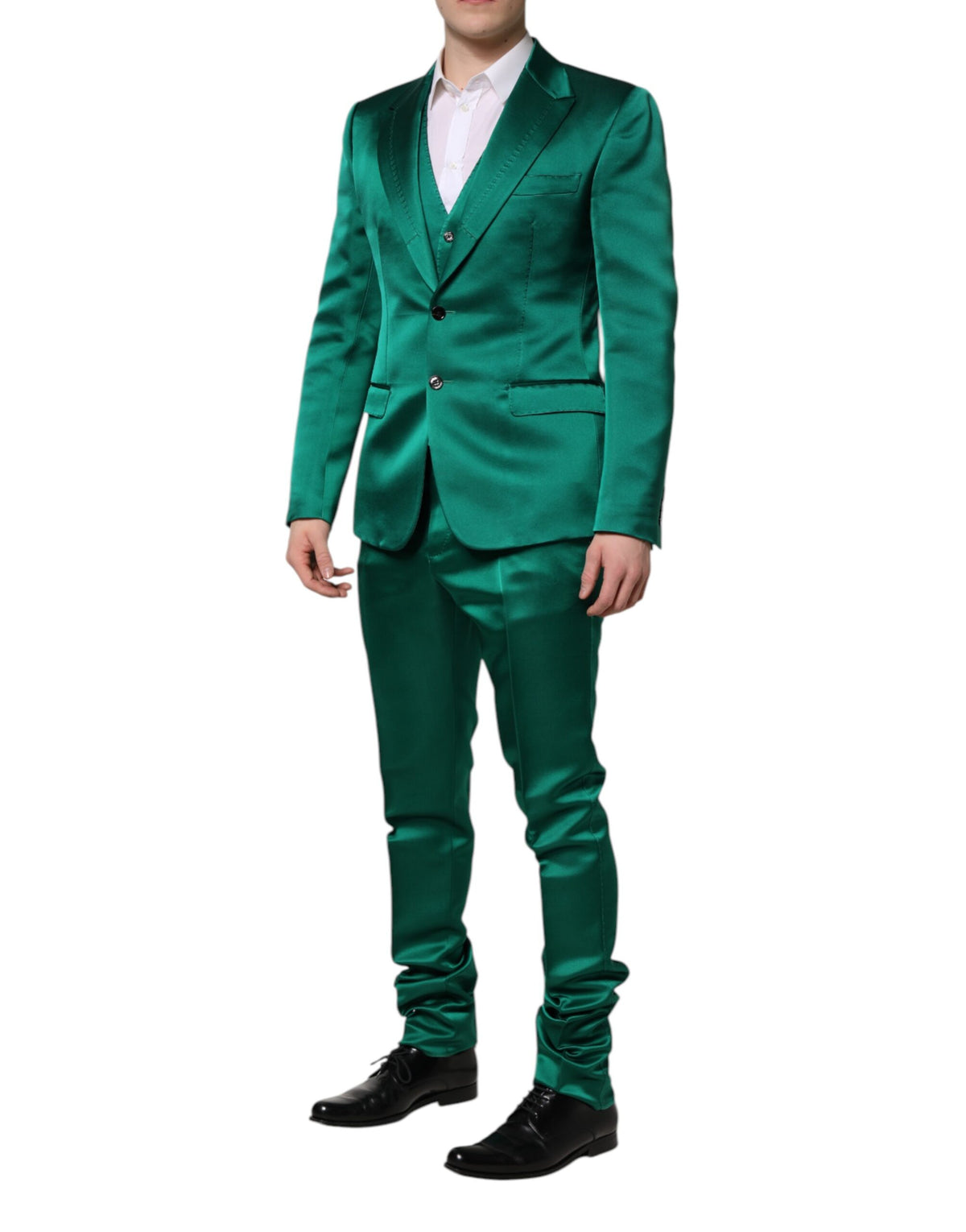 New Dolce & Gabbana Green Silk 3 Piece Single Breasted Suit