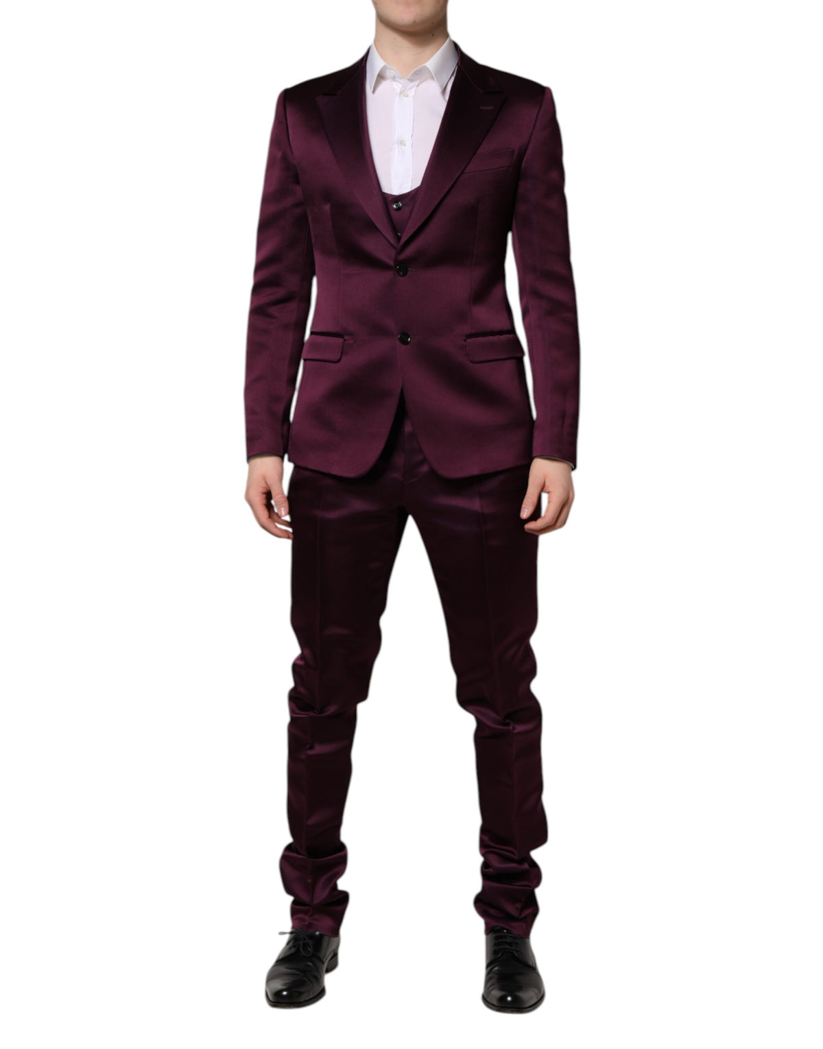 New Dolce & Gabbana Dark Purple Silk 3Piece Single Breasted Suit