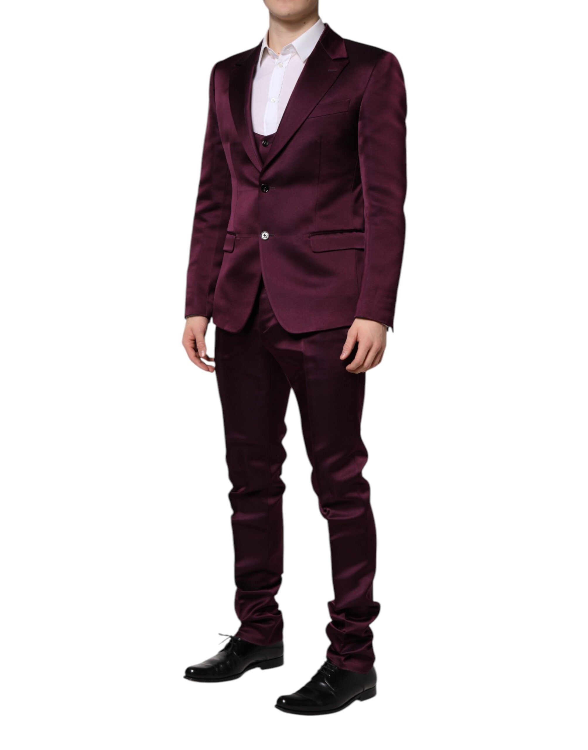 New Dolce & Gabbana Dark Purple Silk 3Piece Single Breasted Suit