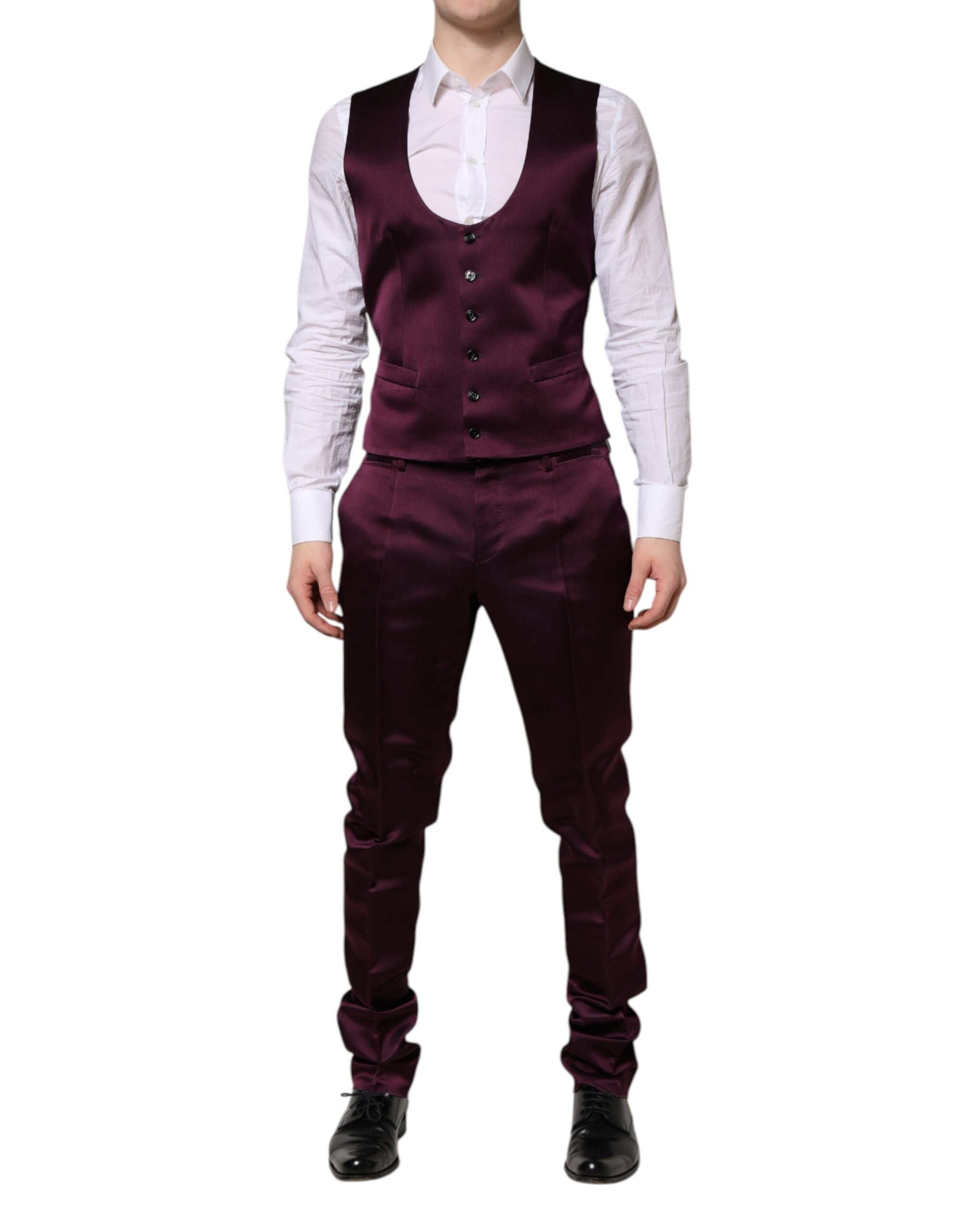 New Dolce & Gabbana Dark Purple Silk 3Piece Single Breasted Suit