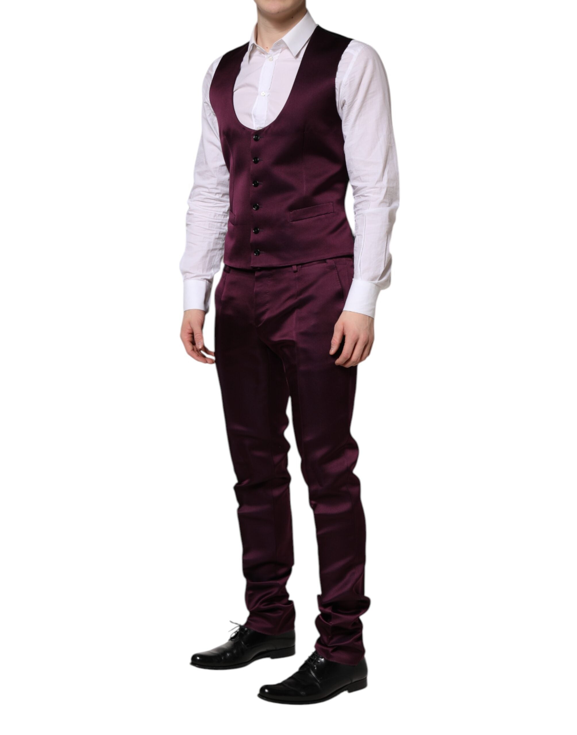 New Dolce & Gabbana Dark Purple Silk 3Piece Single Breasted Suit