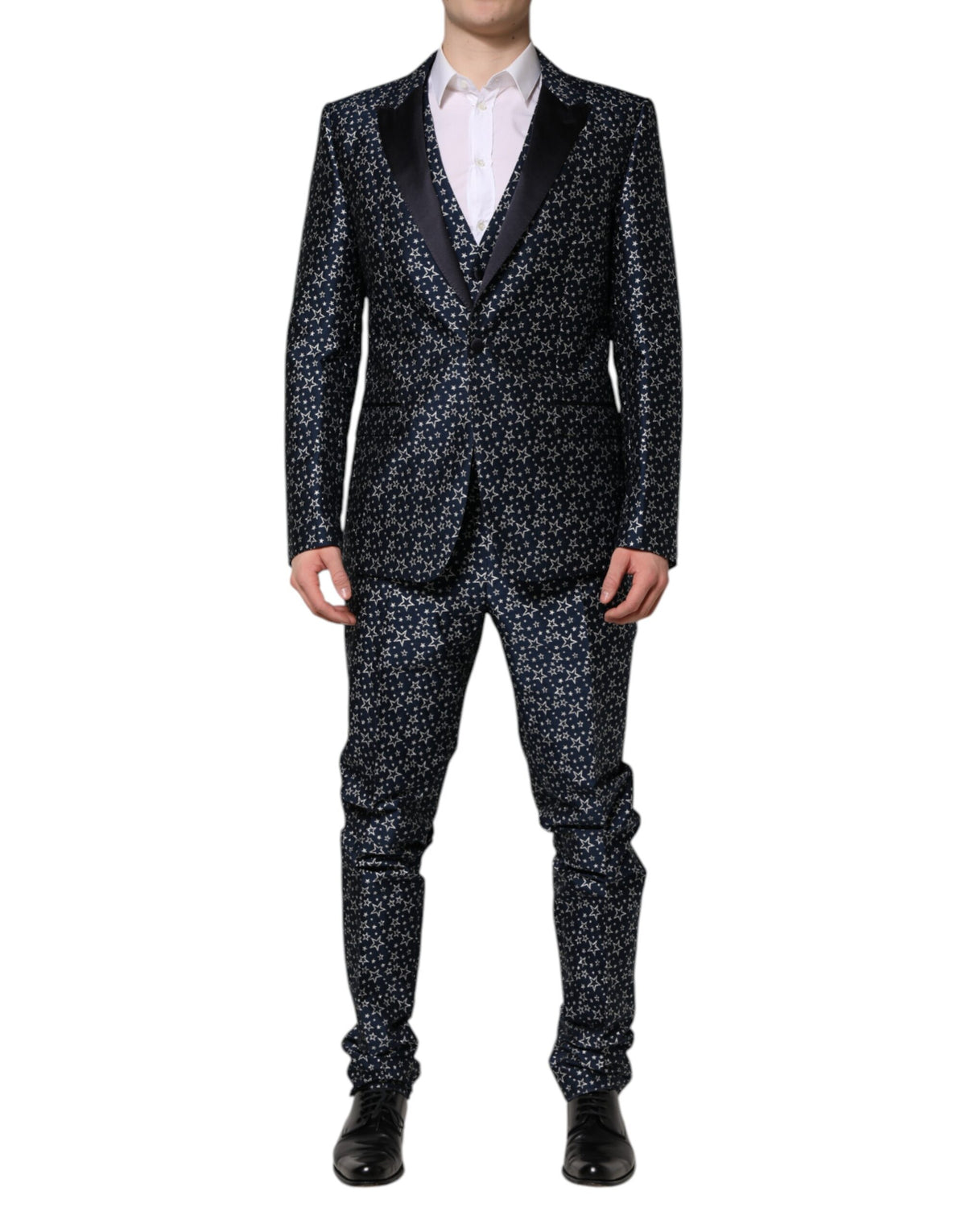 New Dolce & Gabbana Blue MARTINI Star Jacquard 3 Piece Suit