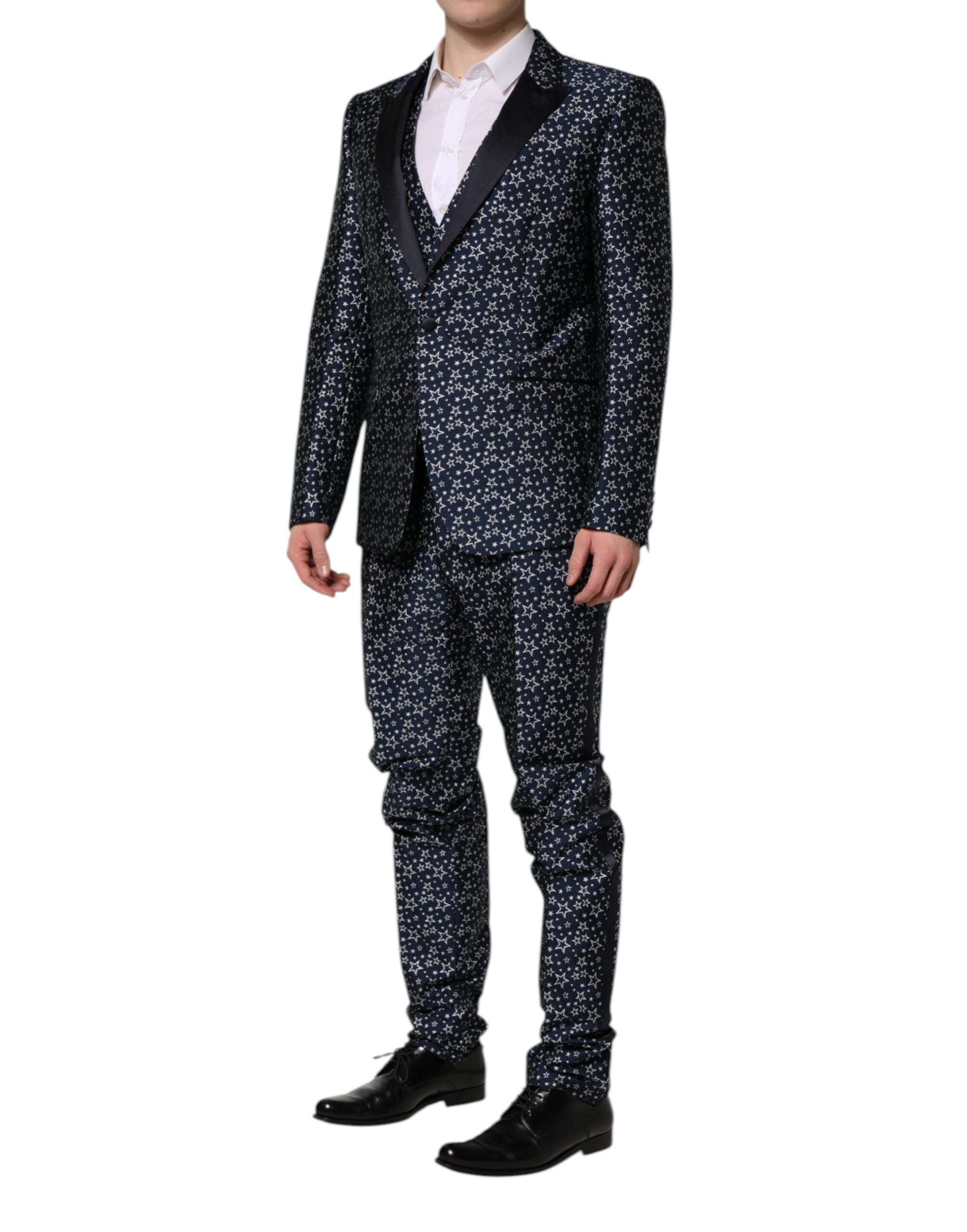 New Dolce & Gabbana Blue MARTINI Star Jacquard 3 Piece Suit