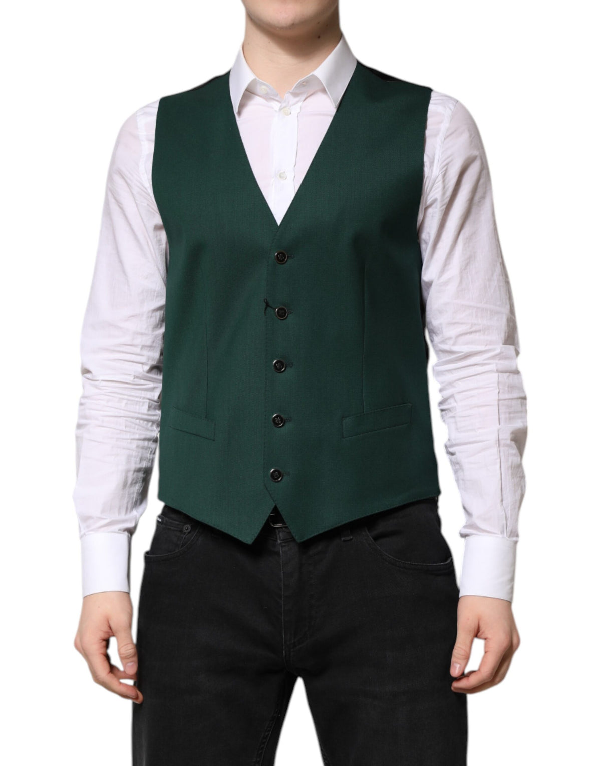 Dolce & Gabbana Green Wool Dress Formal Men Waistcoat Vest