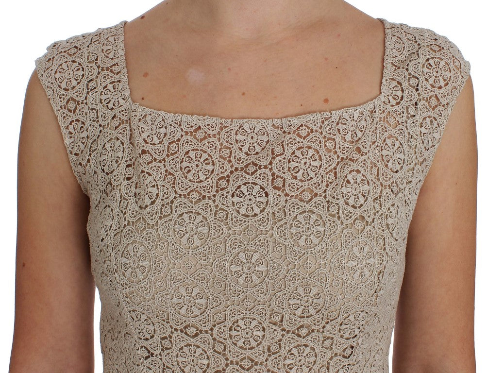 Dolce & Gabbana Beige Ricamo Cutout Cotton Sheath Dress - PreLoved & Luxe
