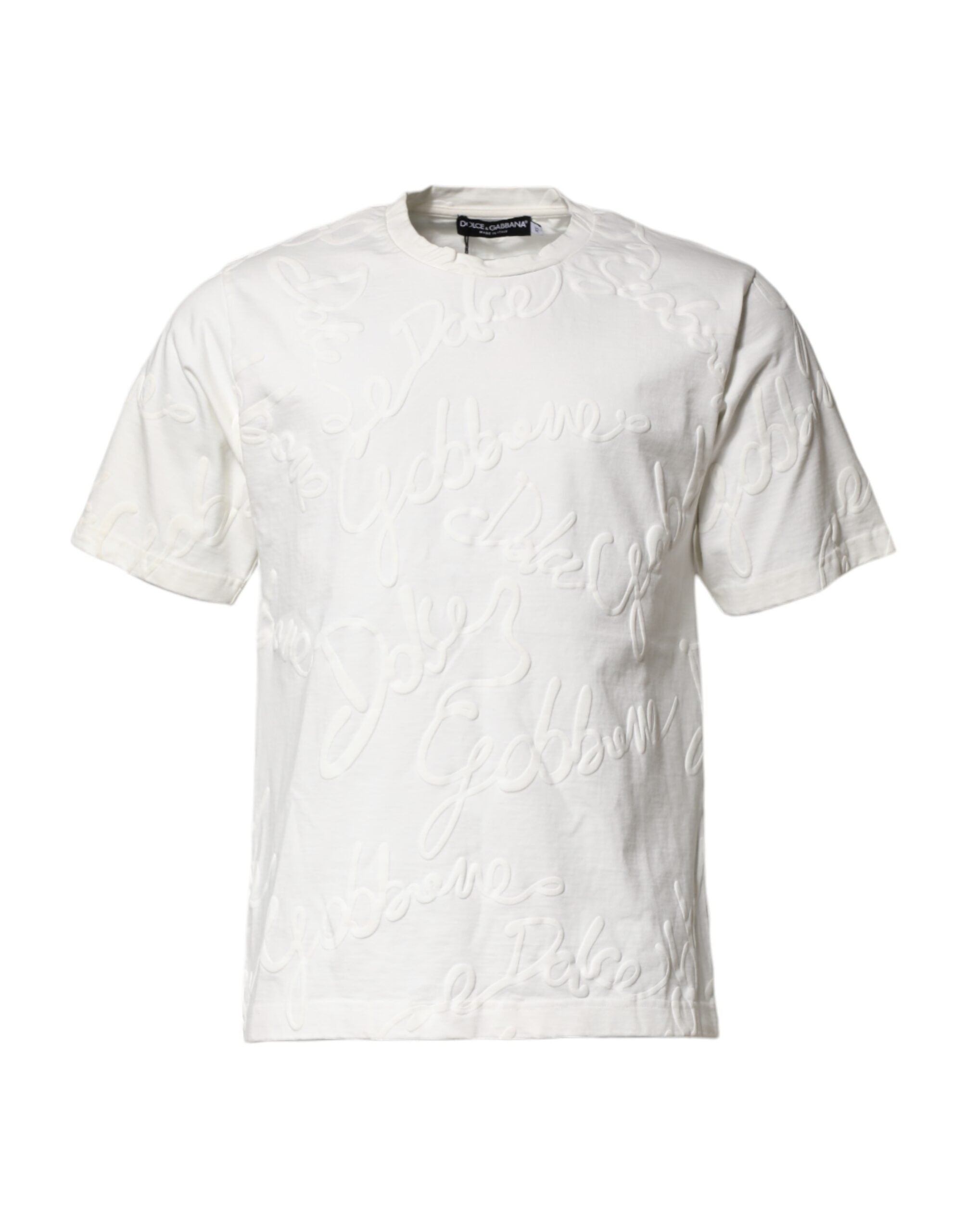 Pre-Owned Dolce & Gabbana White Cotton Logo Embossed Crew Neck T-shirt Men's - Very Good