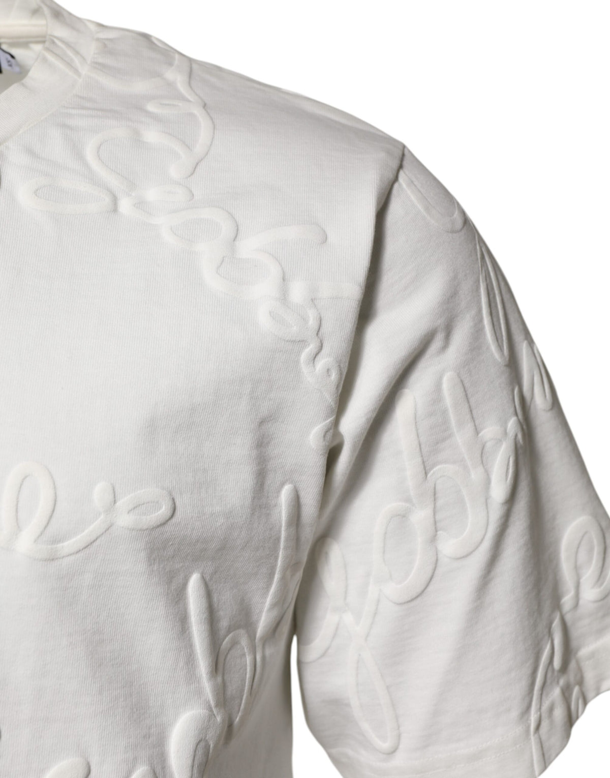 Pre-Owned Dolce & Gabbana White Cotton Logo Embossed Crew Neck T-shirt Men's - Very Good