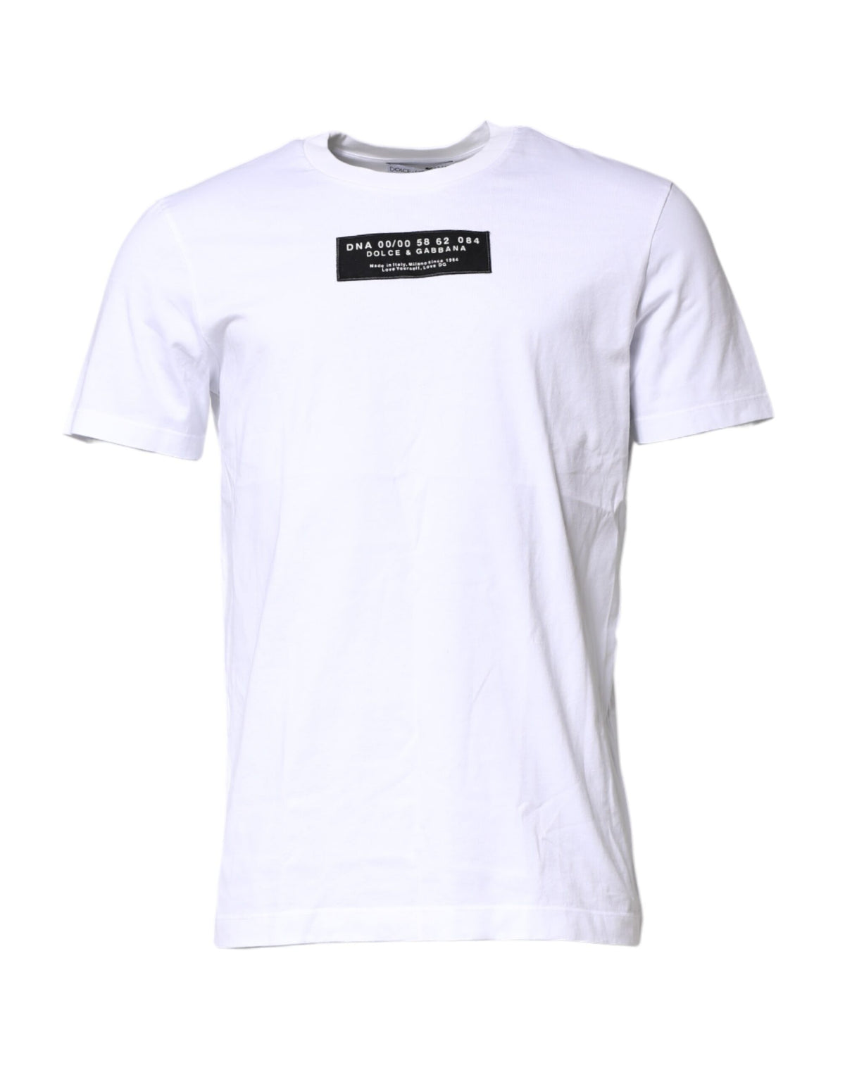New Dolce & Gabbana White Cotton Logo Patch Crew Neck T-shirt