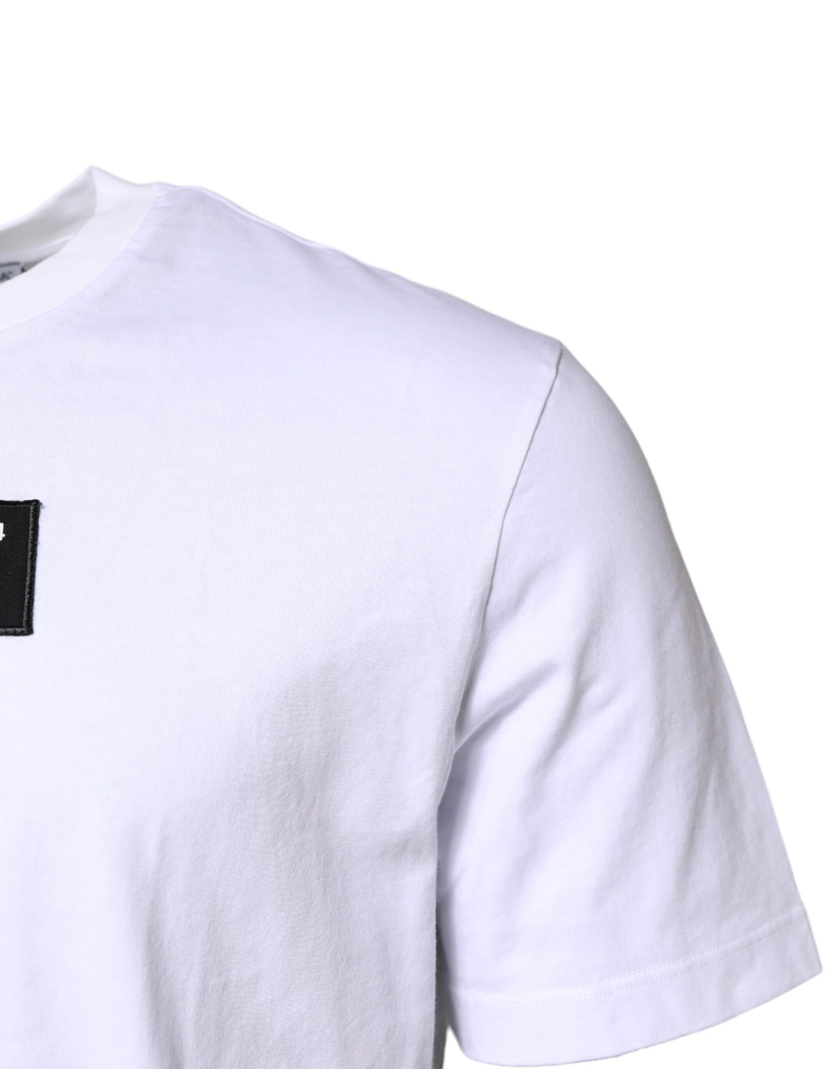 New Dolce & Gabbana White Cotton Logo Patch Crew Neck T-shirt