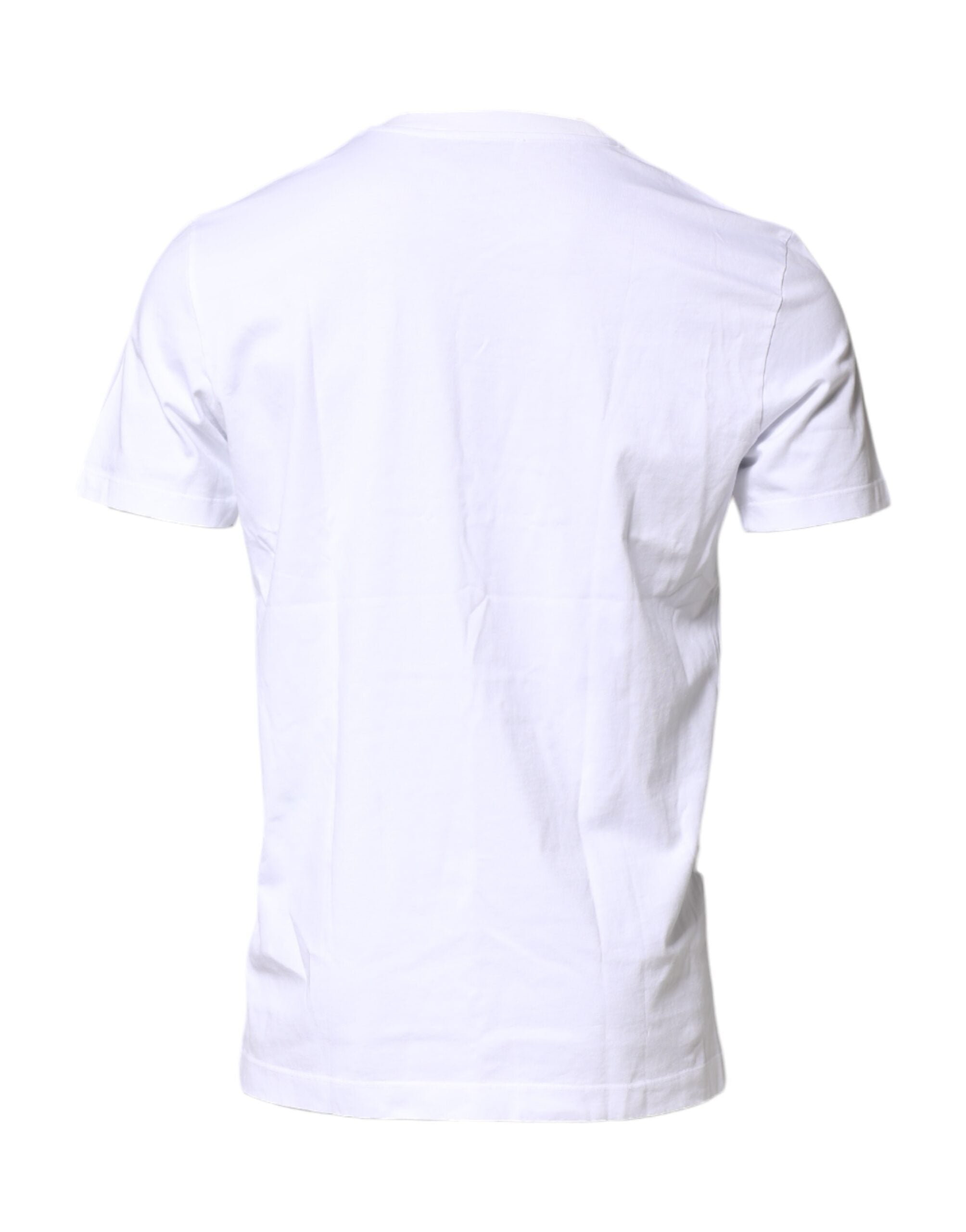 New Dolce & Gabbana White Cotton Logo Patch Crew Neck T-shirt