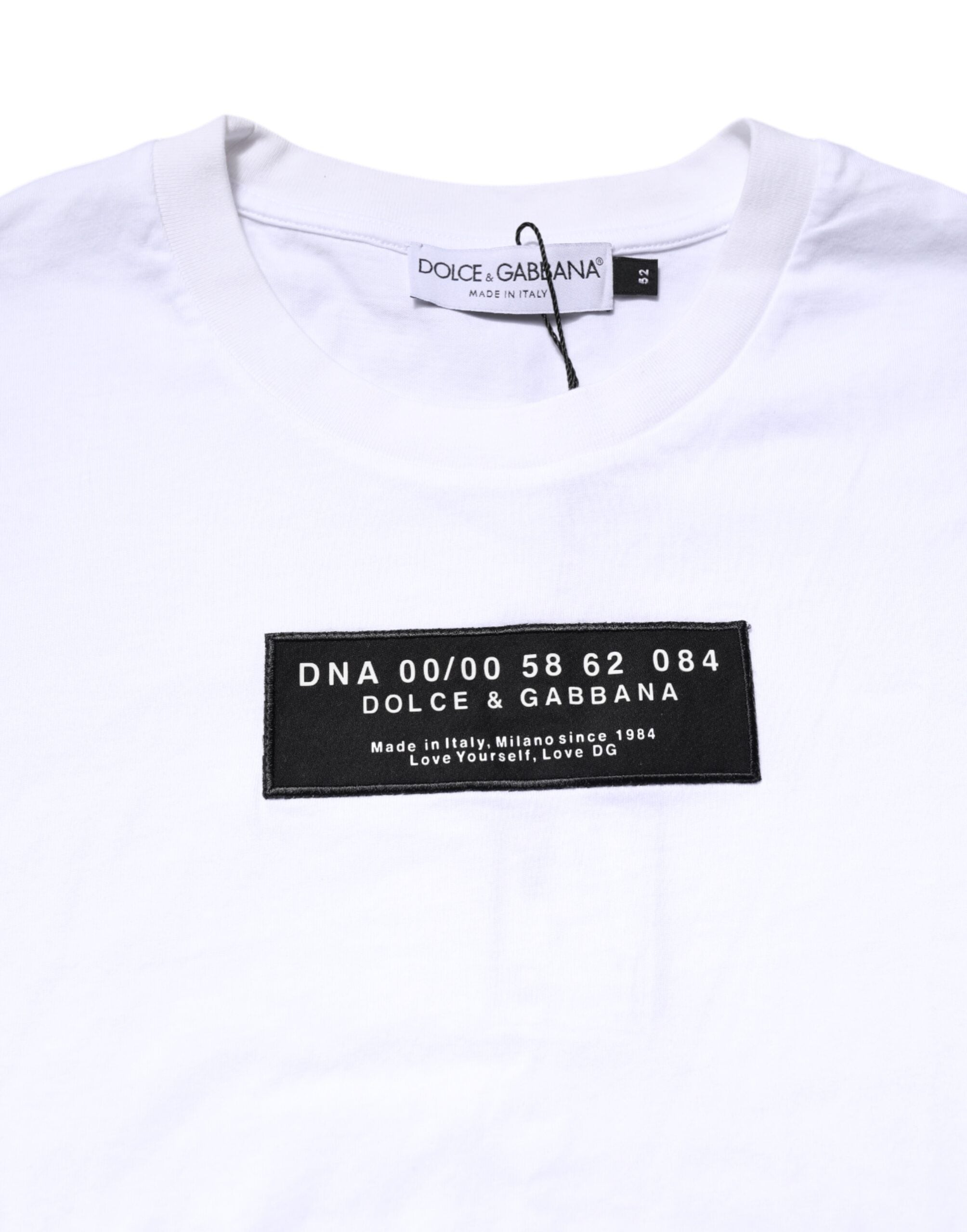 New Dolce & Gabbana White Cotton Logo Patch Crew Neck T-shirt