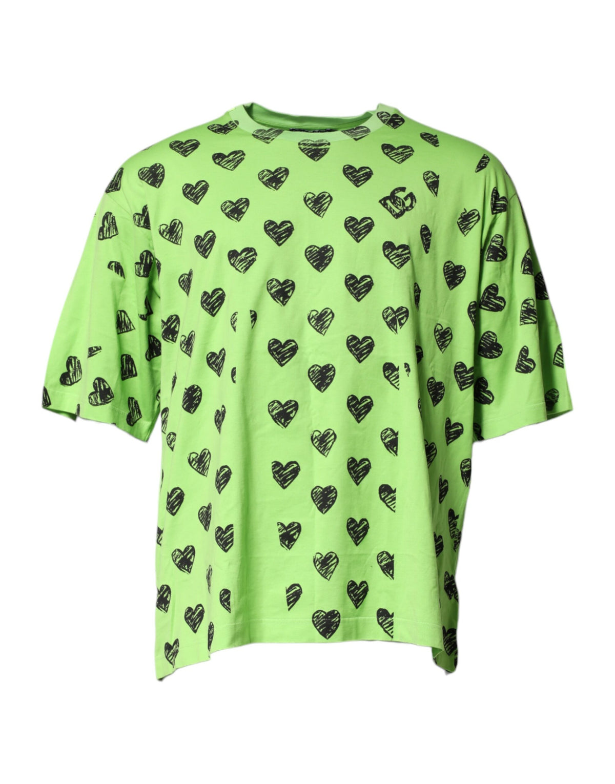 Pre-Owned Dolce & Gabbana Green Heart Print Cotton Crew Neck T-shirt Men's - Very Good