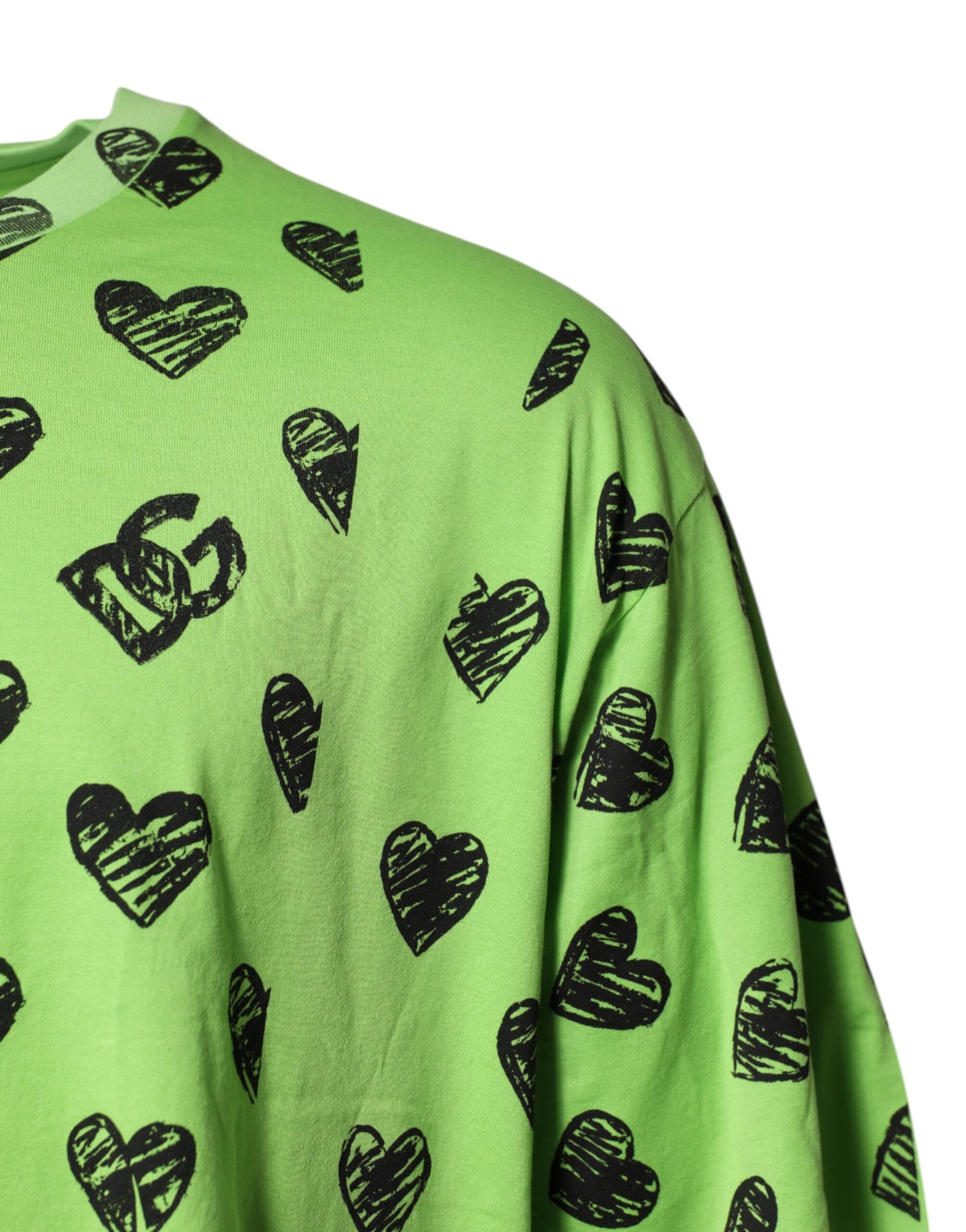 Pre-Owned Dolce & Gabbana Green Heart Print Cotton Crew Neck T-shirt Men's - Very Good