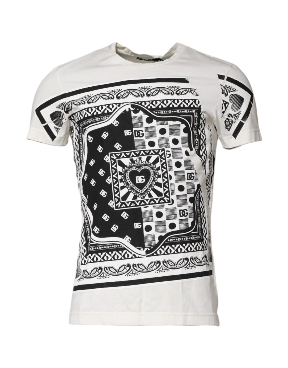 Pre-Owned Dolce & Gabbana White Cotton Logo Bandana Print T-shirt Men's - Very Good