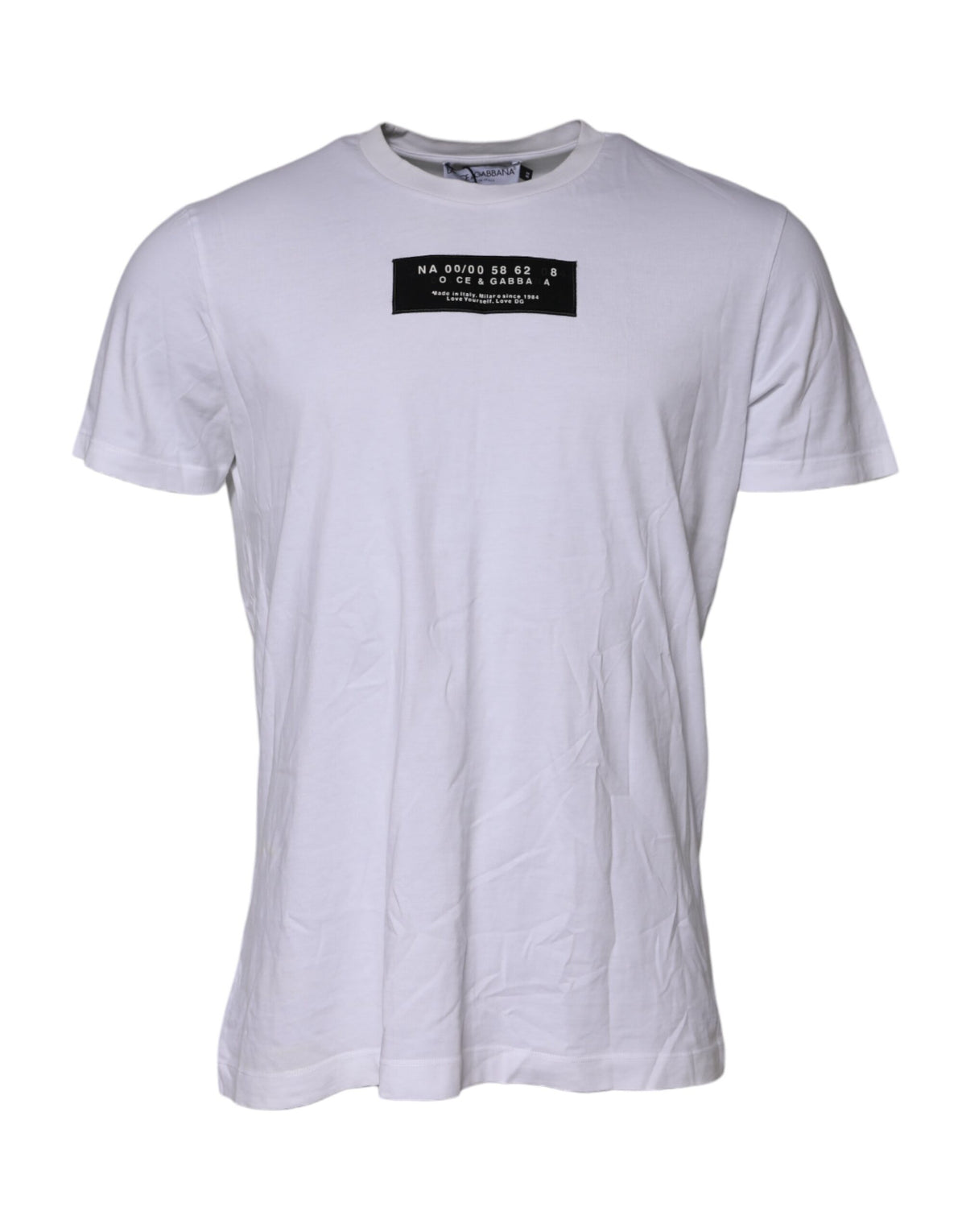 Pre-Owned Dolce & Gabbana White Cotton Logo Patch Crew Neck T-shirt Men's - Very Good