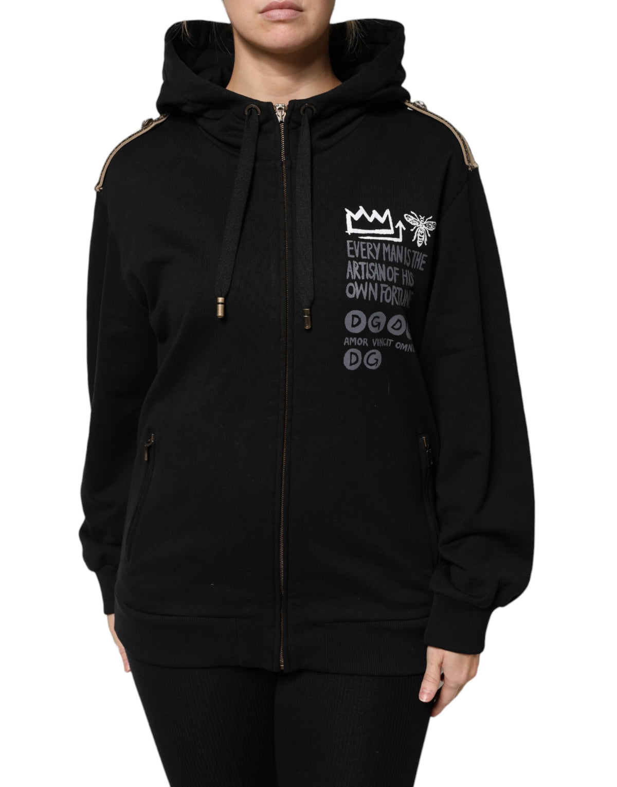 New Dolce & Gabbana Black Logo Hooded Full Zip Sweatshirt Jacket