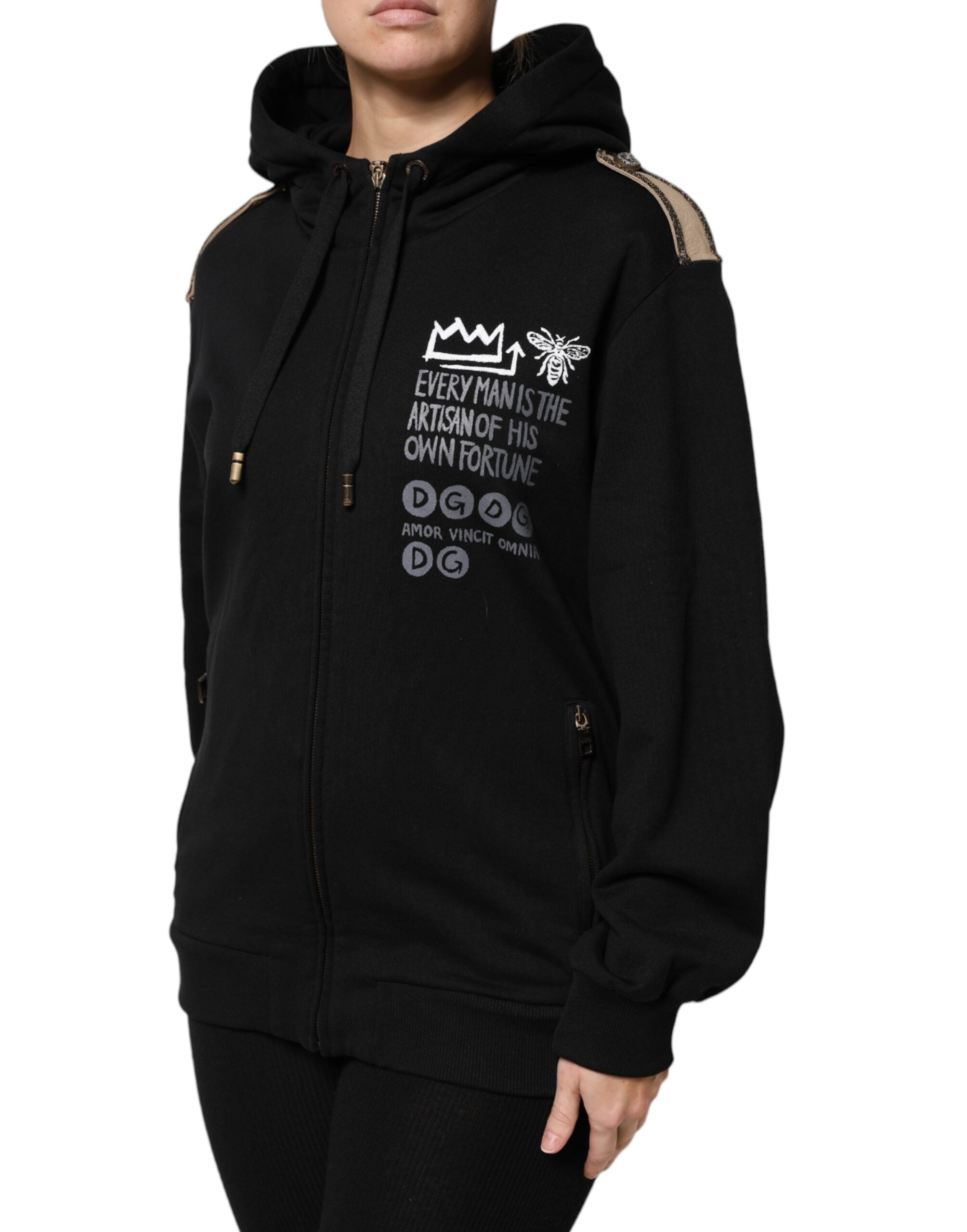 New Dolce & Gabbana Black Logo Hooded Full Zip Sweatshirt Jacket