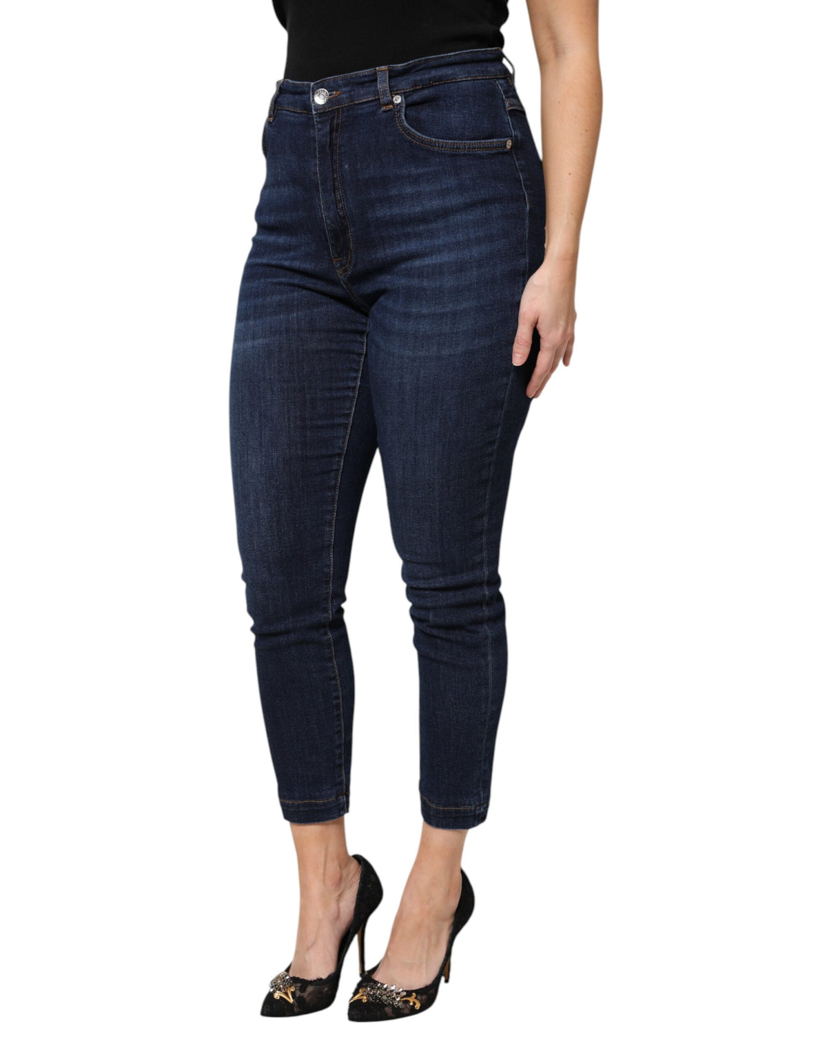 Dolce & Gabbana Blue Cotton High Waisted Cropped Denim Jeans